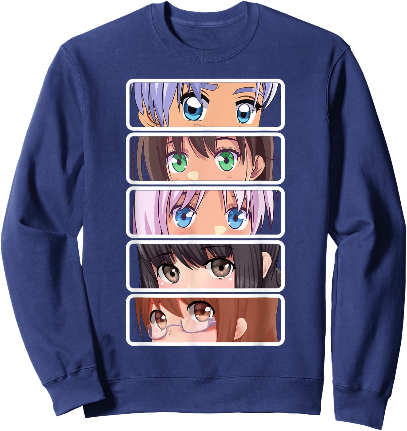 Manga Japanese Anime Graphic Faces Eyes Sweatshirt - Sweatshirt | Navy