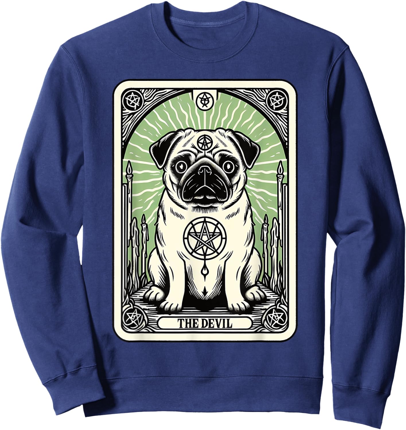 Tarot Card Dog The Devil, Satanic Goth Halloween Pug Women Sweatshirt - Sweatshirt | Navy
