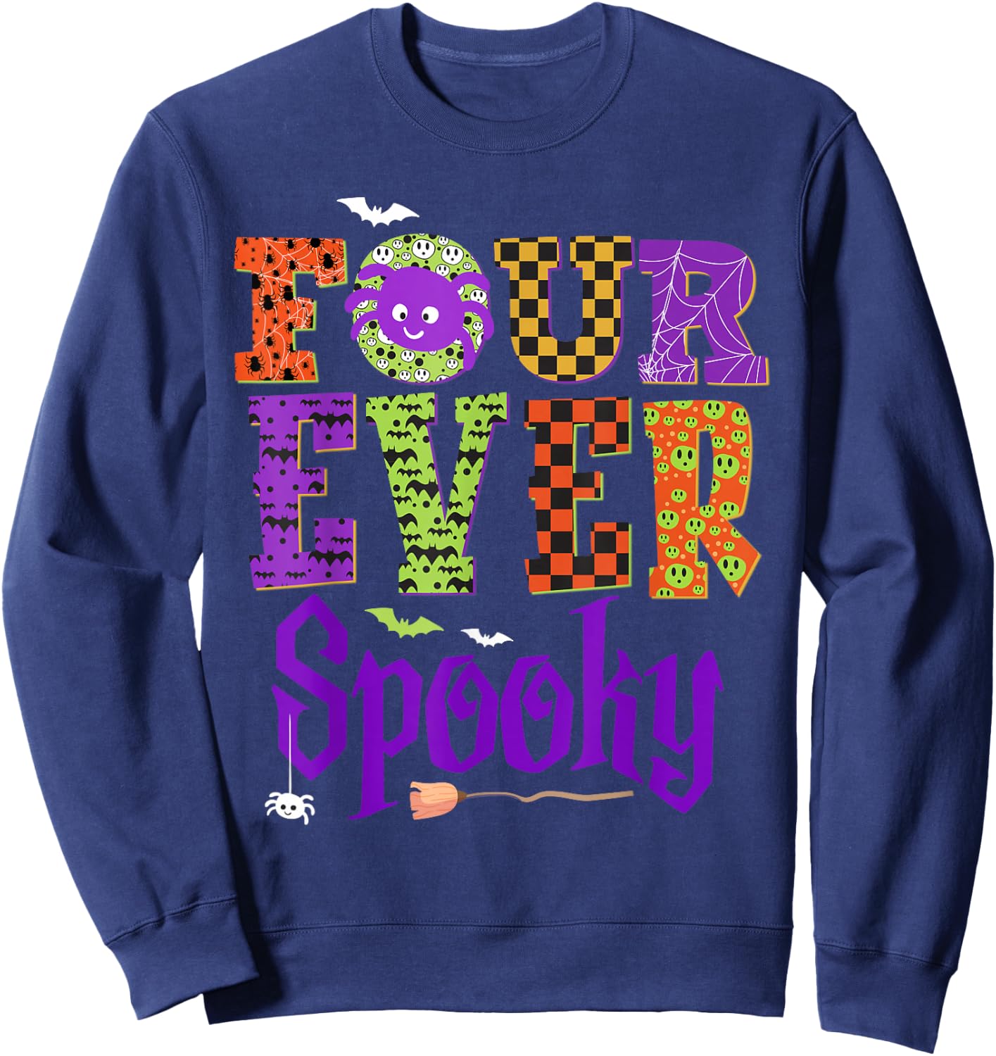 Four Ever Spooky Ghost Halloween 4th Birthday Party Kids Sweatshirt - Sweatshirt | Navy