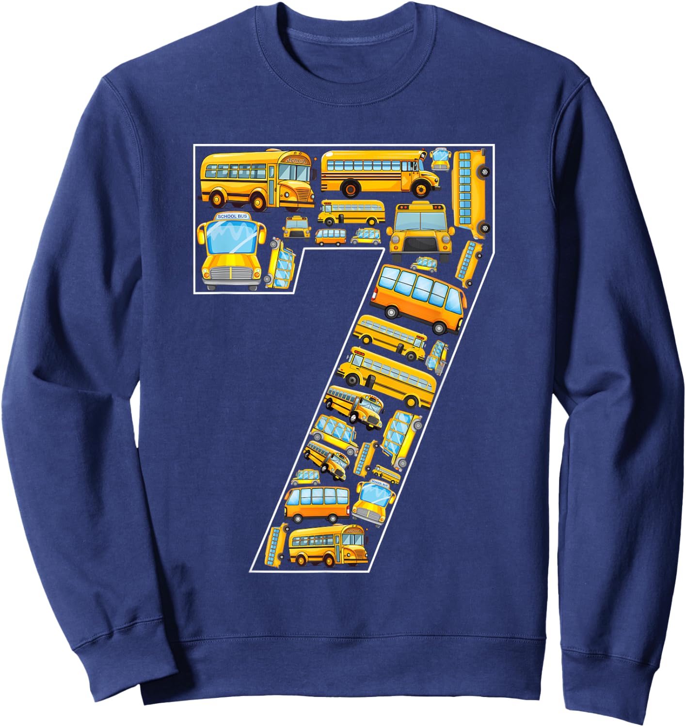 7th Birthday School Bus Theme 7 Years Old Kids Birthday Sweatshirt - Sweatshirt | Navy