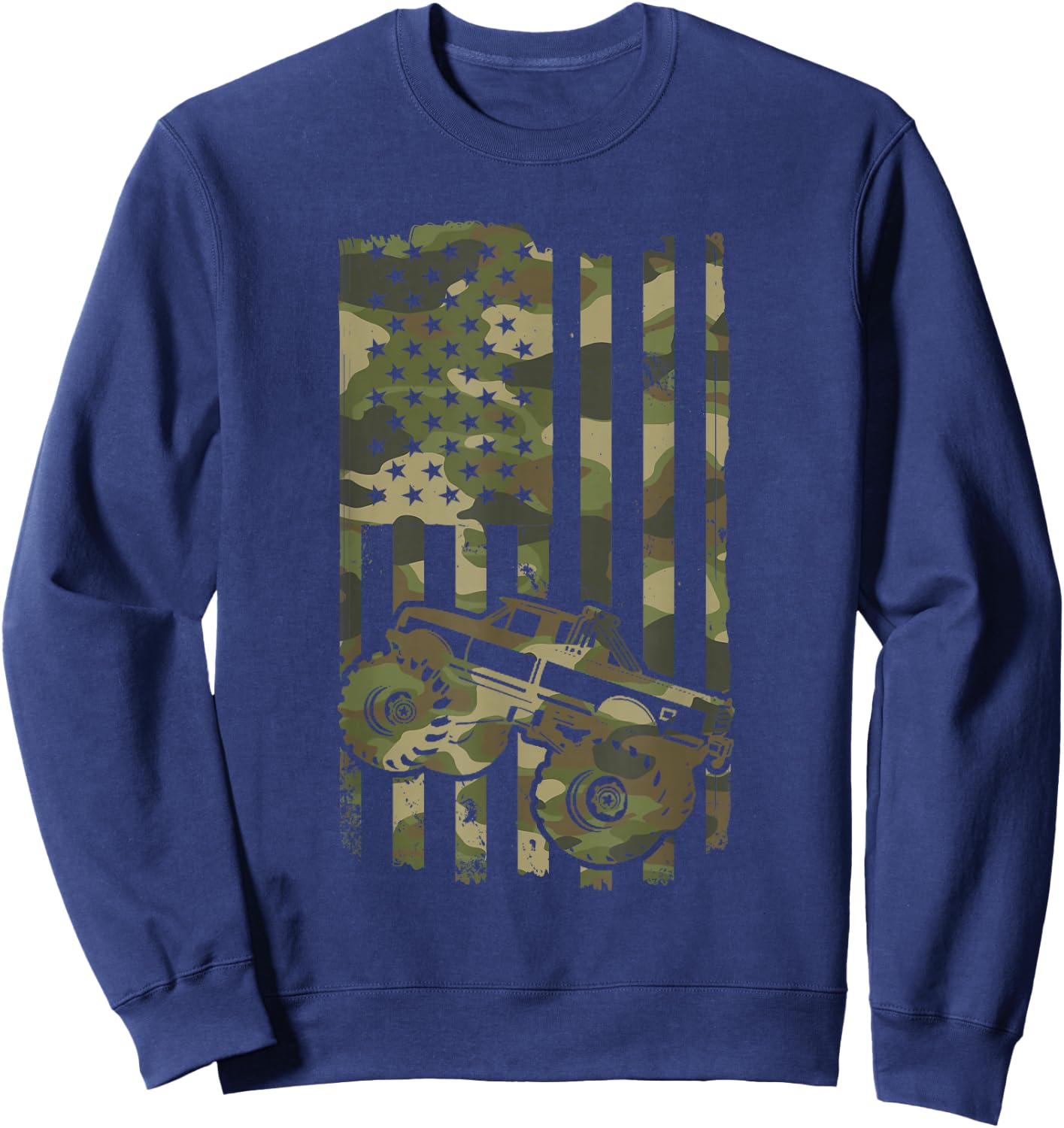 Monster Trucker Retro Monster Truck USA Flag 4th July Sweatshirt - Sweatshirt | Navy