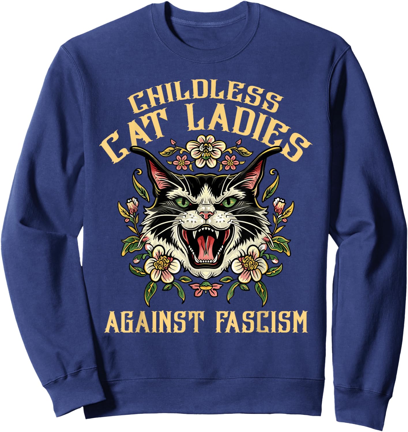 Childless Cat Lady Against Fascism Funny Voting 2024 Elect Sweatshirt - Sweatshirt | Navy