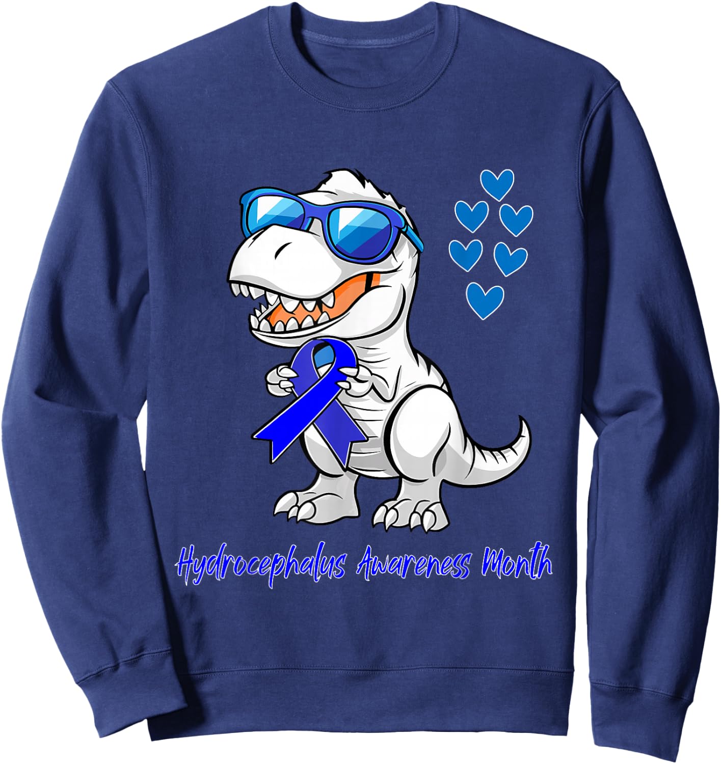 T-rex Dinosaur Hydrocephalus Awareness Month Dino Toddlers Sweatshirt - Sweatshirt | Navy
