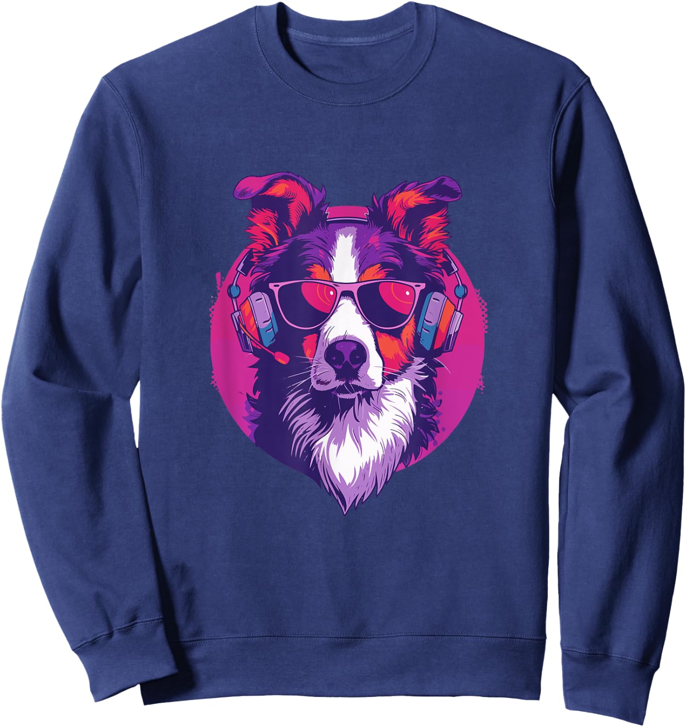 90s Retro Vaporwave Style Cool & Cute Border Collie Dog Art Men Women Kids Sweatshirt - Sweatshirt | Navy