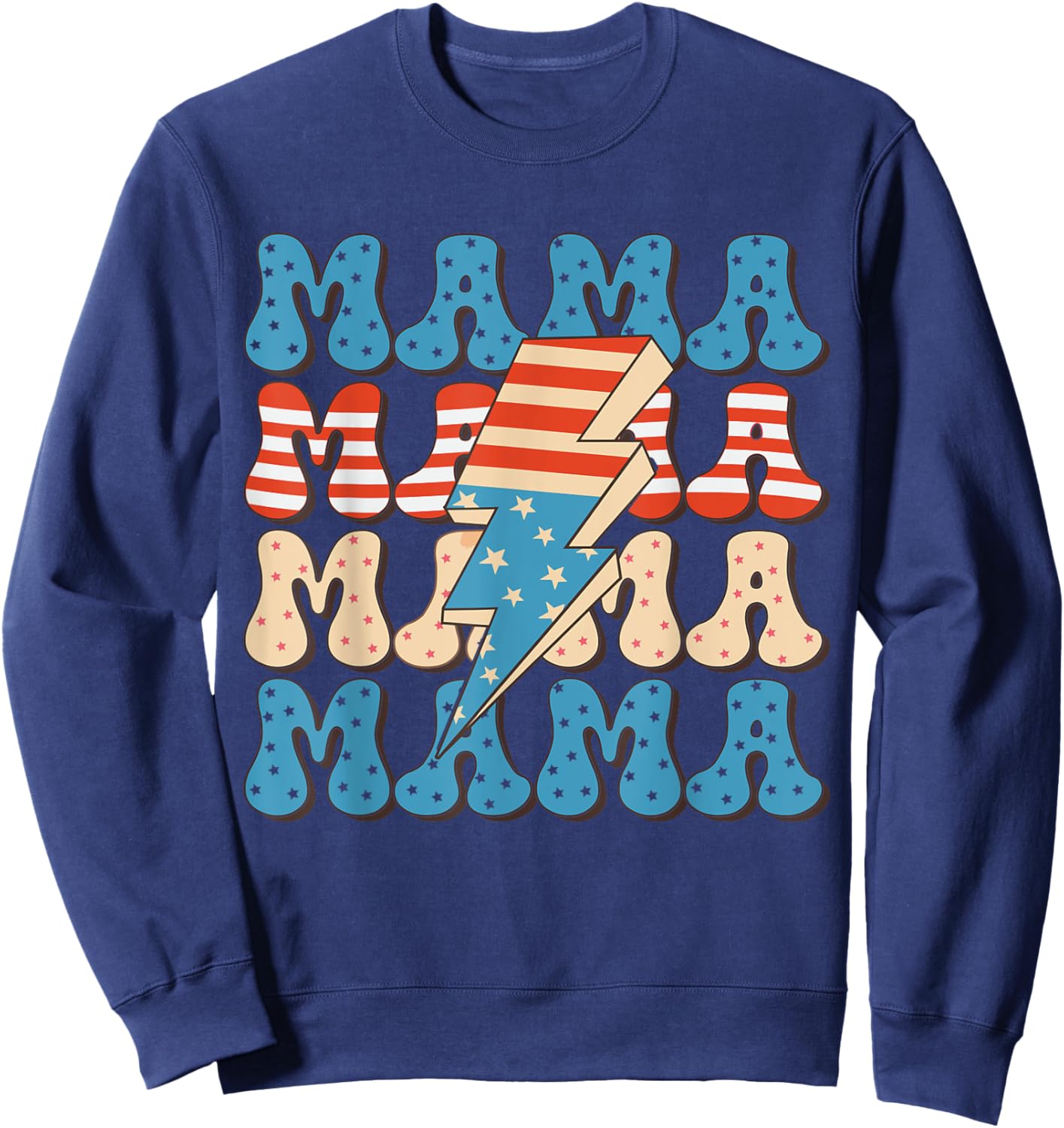 Retro 4th of July American Mama Patriotic Fireworks Groovy Sweatshirt - Sweatshirt | Navy