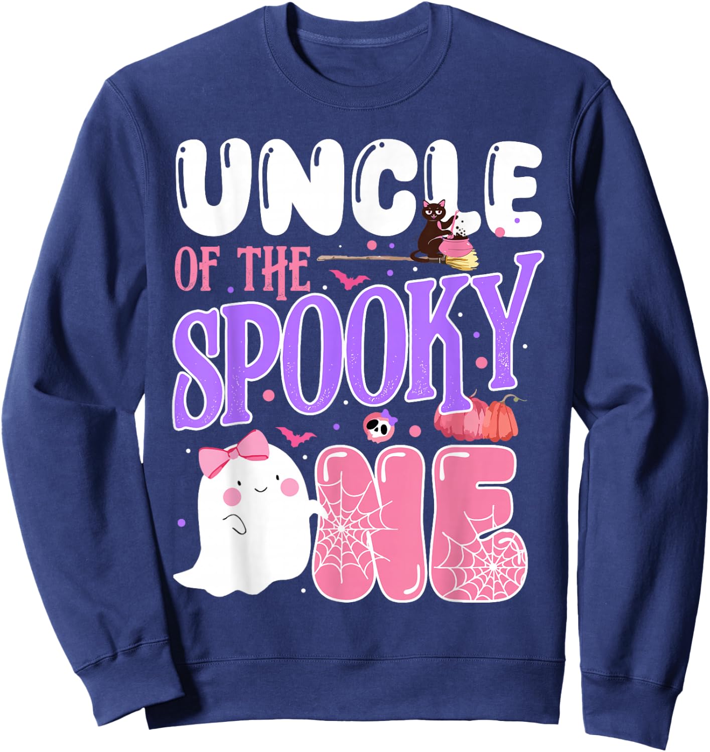 Uncle Of The Spooky One 1st Birthday Halloween Pink Ghost Sweatshirt - Sweatshirt | Navy