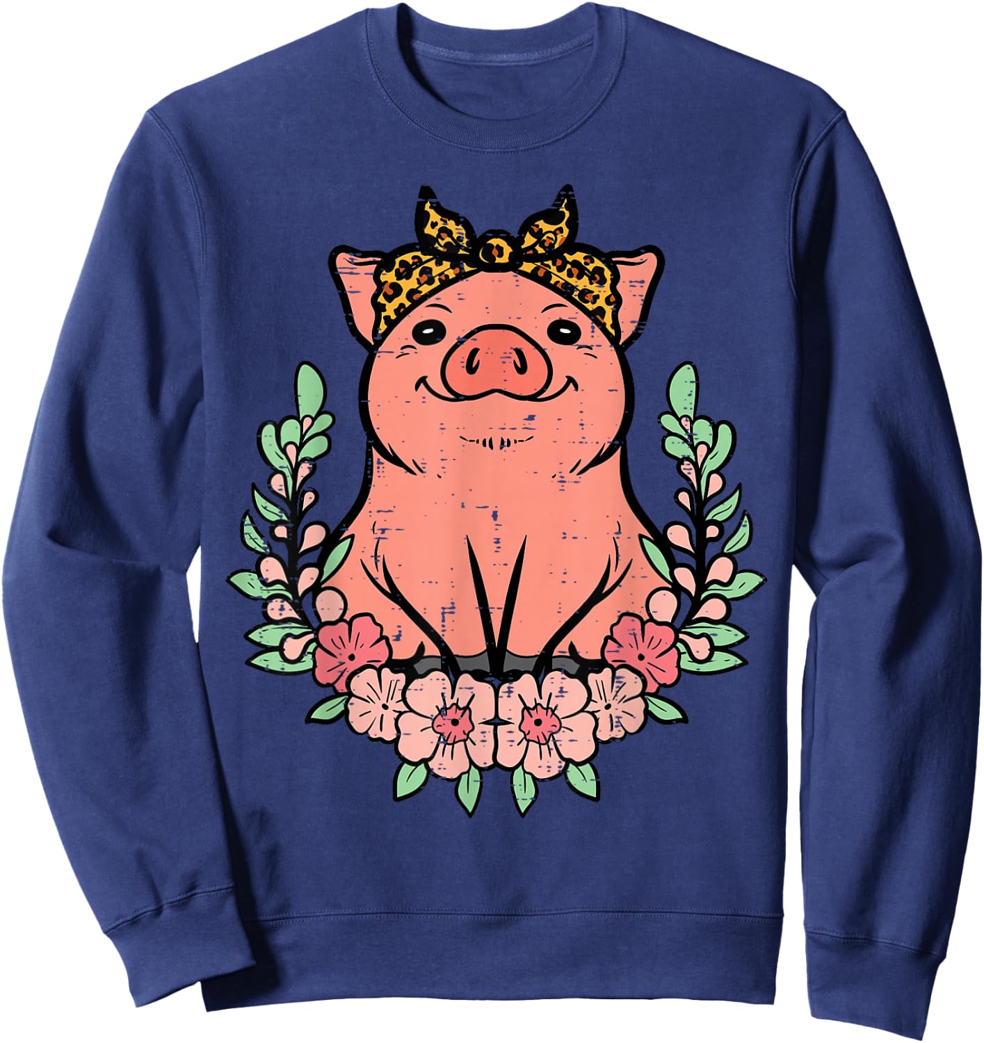 Pig Leopard Bandana Hog Farm Animal Mom Women Girls Kids Sweatshirt - Sweatshirt | Navy
