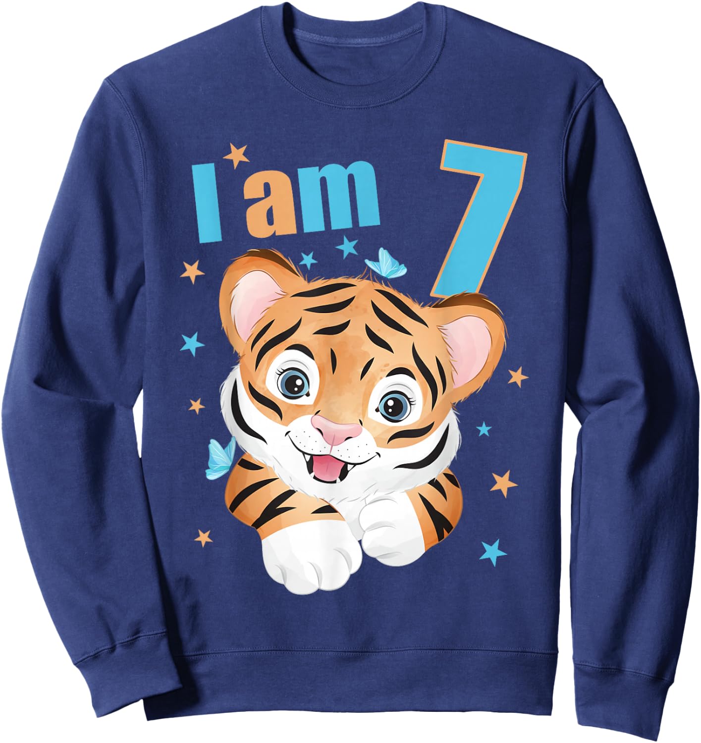 7 Years old 7 birthday outfit Boy girl Tiger Sweatshirt - Sweatshirt | Navy