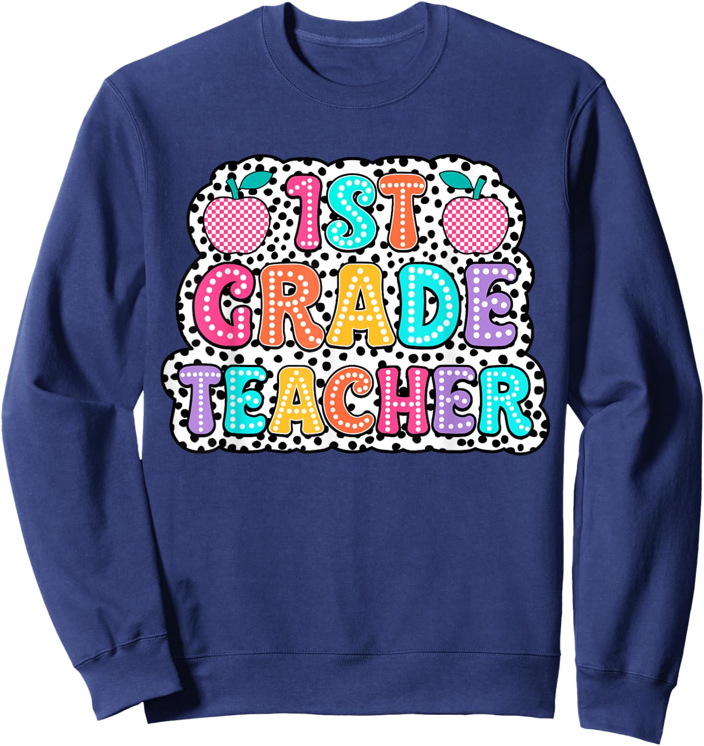First Day of First Grade Back To School Groovy Dalmatian Dot Sweatshirt - Sweatshirt | Navy