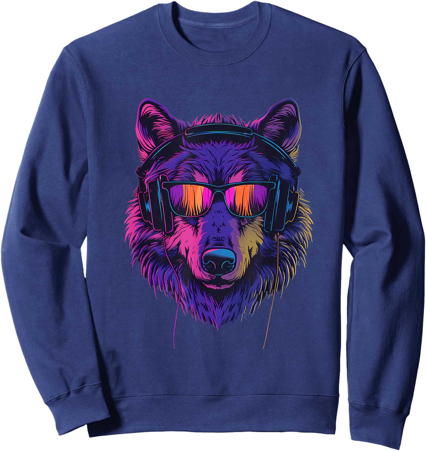 DJ Wolf EDM Beatmaker Music Headphones Techno House Sweatshirt - Sweatshirt | Navy