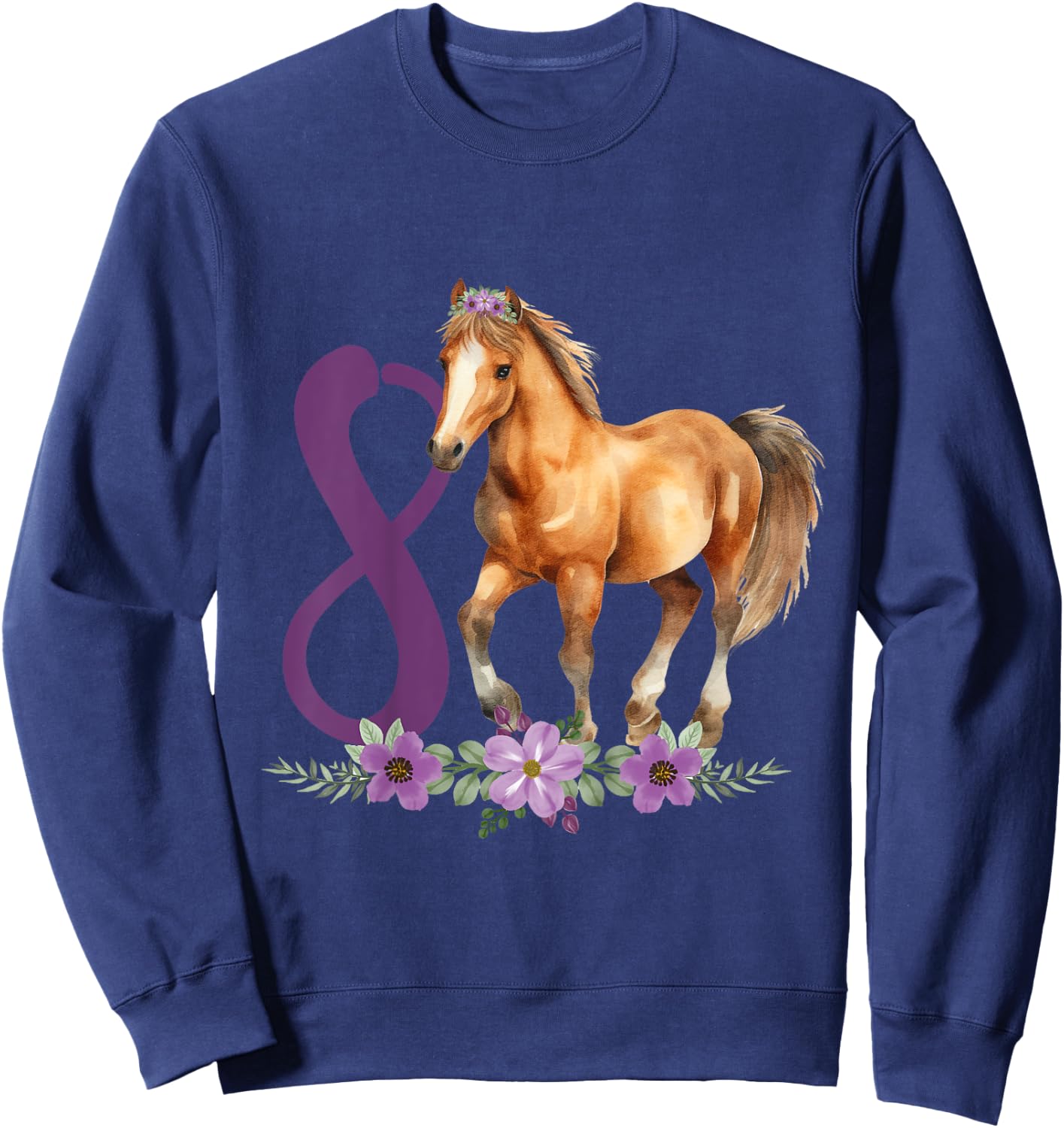 Kids 8th Birthday Horse 8 Years Old Eight Finally 8 Birthday Girl Sweatshirt - Sweatshirt | Navy