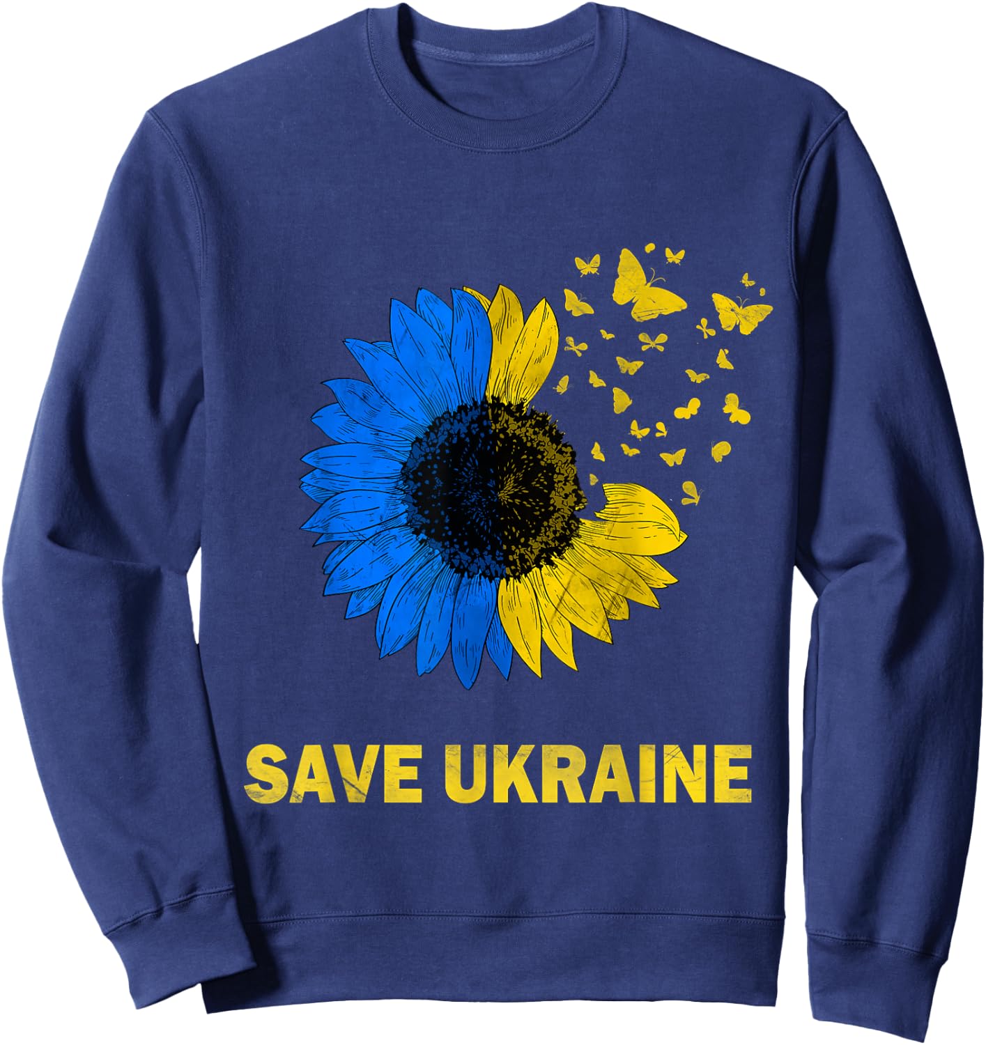 Save Ukraine Sunflower Butterflies I Stand With Ukraine Flag Sweatshirt - Sweatshirt | Navy