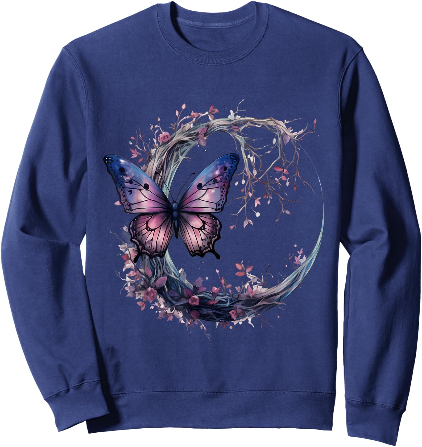 Butterfly Wildlife Moon Fantasy Animal Art Nature Artwork Sweatshirt - Sweatshirt | Navy