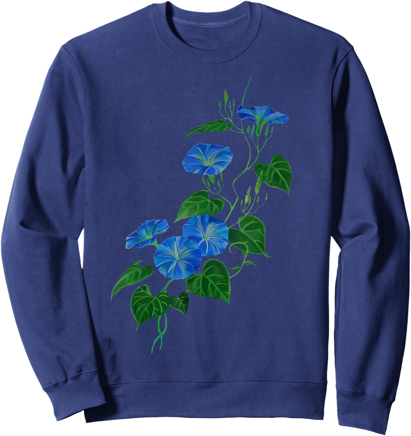 Victorian Style Morning Glory Wildflower Vine Sweatshirt - Sweatshirt | Navy