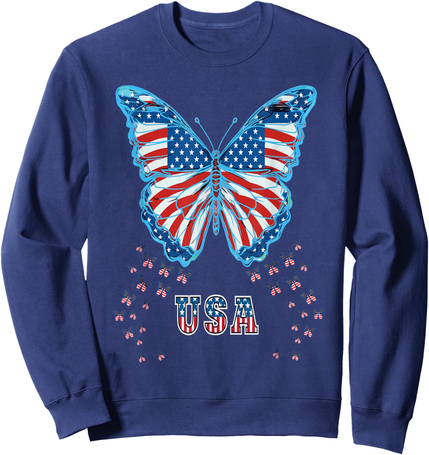 Butterfly USA Flag Cute 4th Of July Funny American Girl Gift Sweatshirt - Sweatshirt | Navy