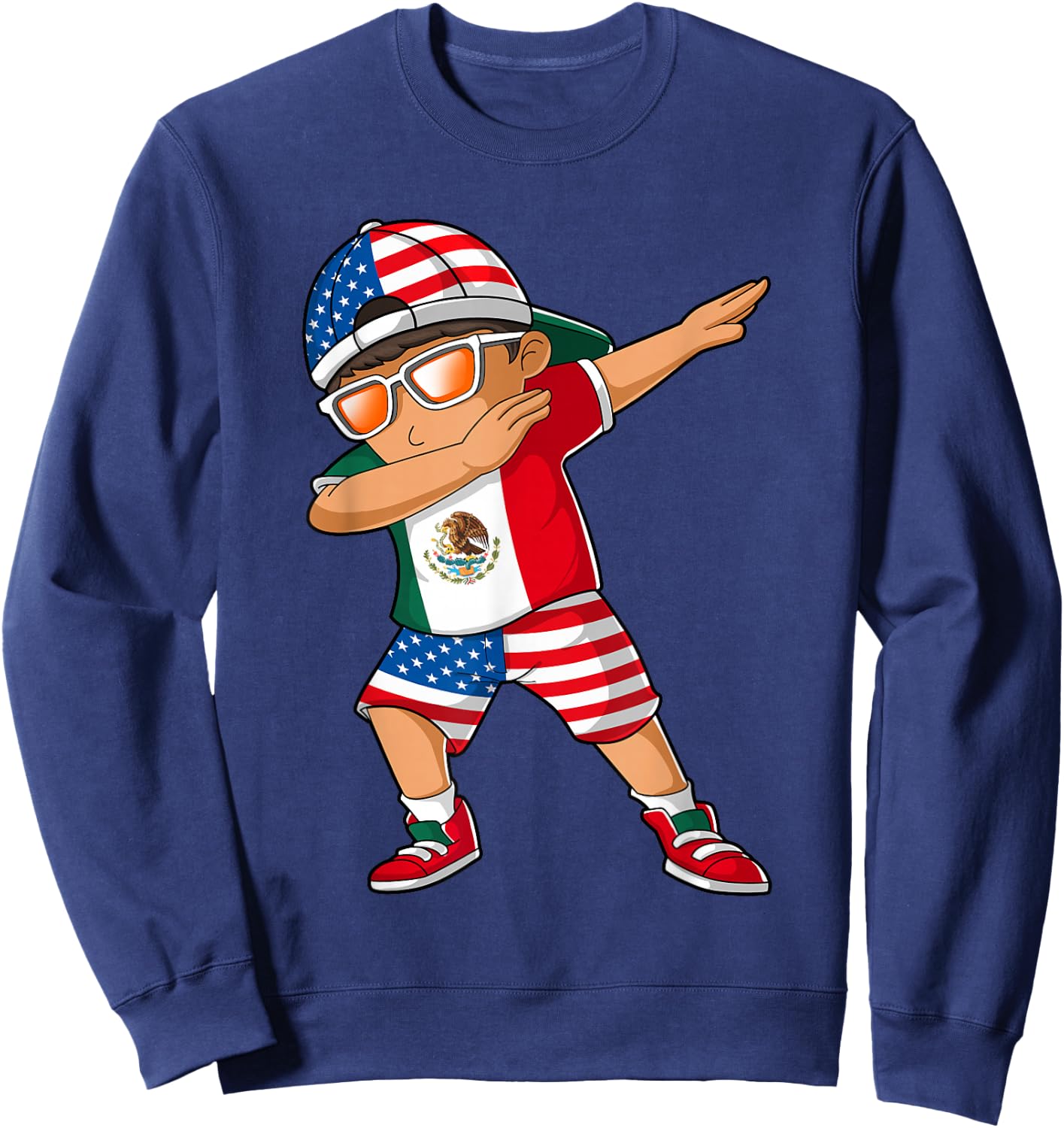 Half American Half Mexican Boy Kid Mexico Flag Patriotic Small Sweatshirt - Sweatshirt | Navy