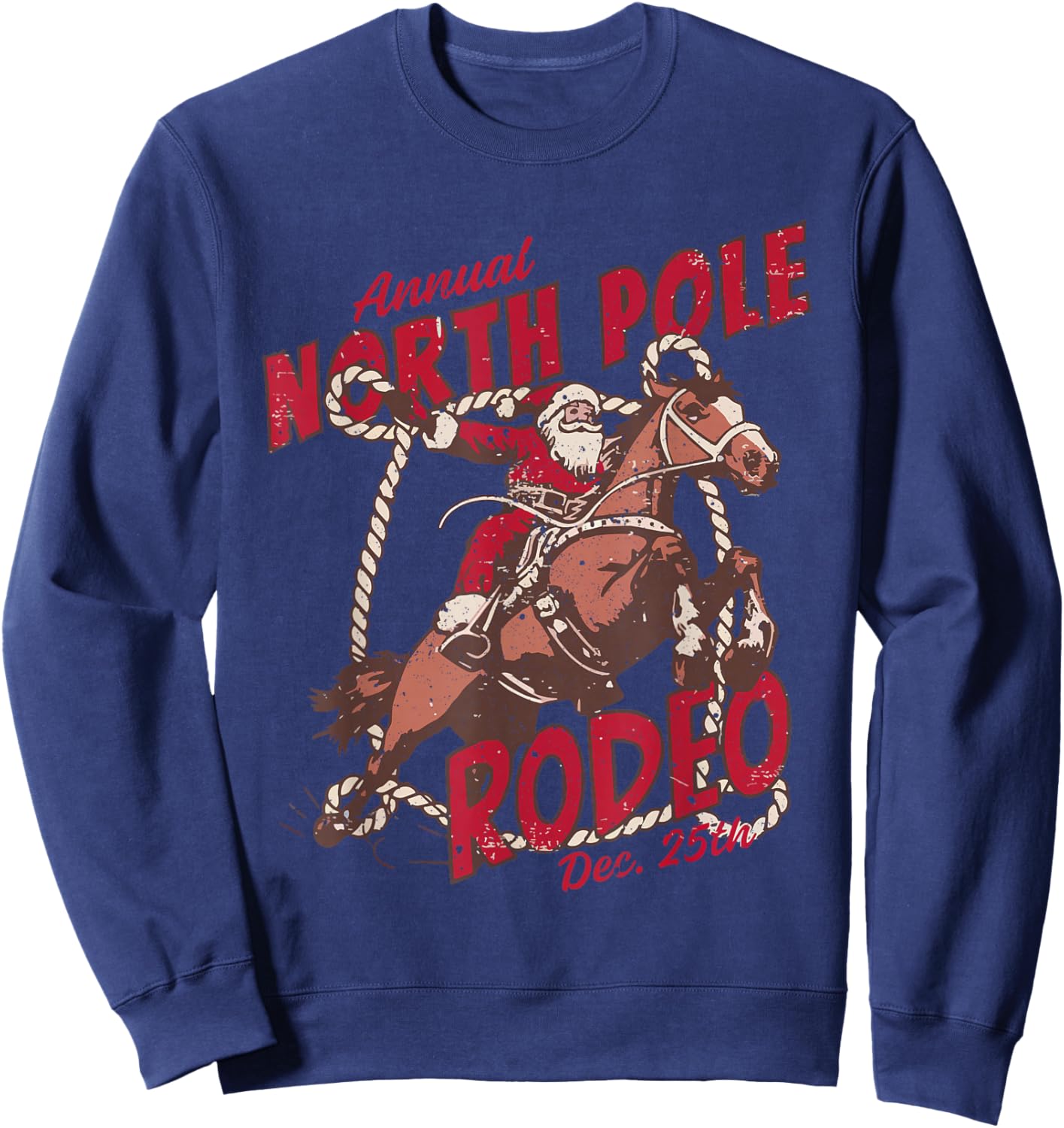 Retro Funny Western Christmas Santa Claus North Pole Rodeo Sweatshirt - Sweatshirt | Navy