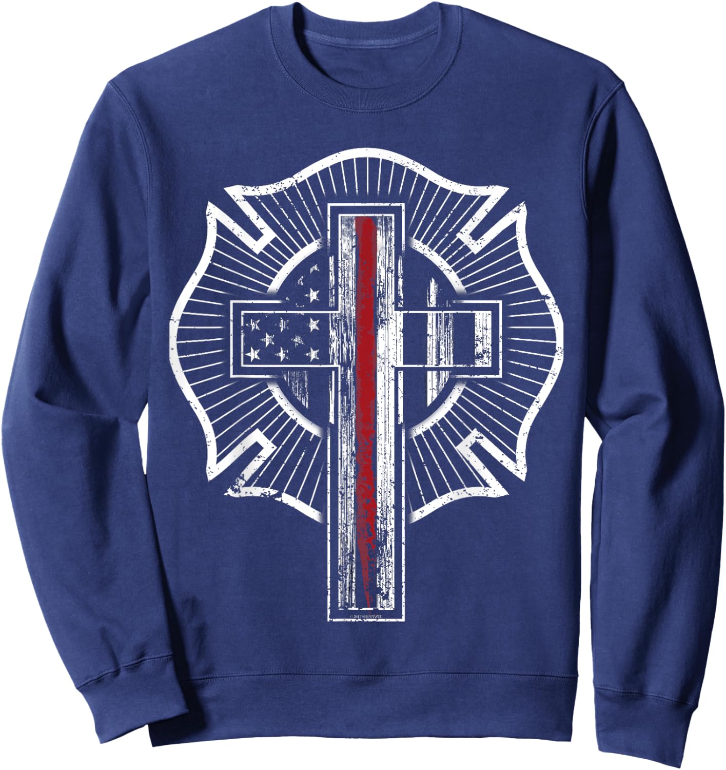 Firefighter Shirt Christian Thin Red Line Maltese Cross Sweatshirt - Sweatshirt | Navy