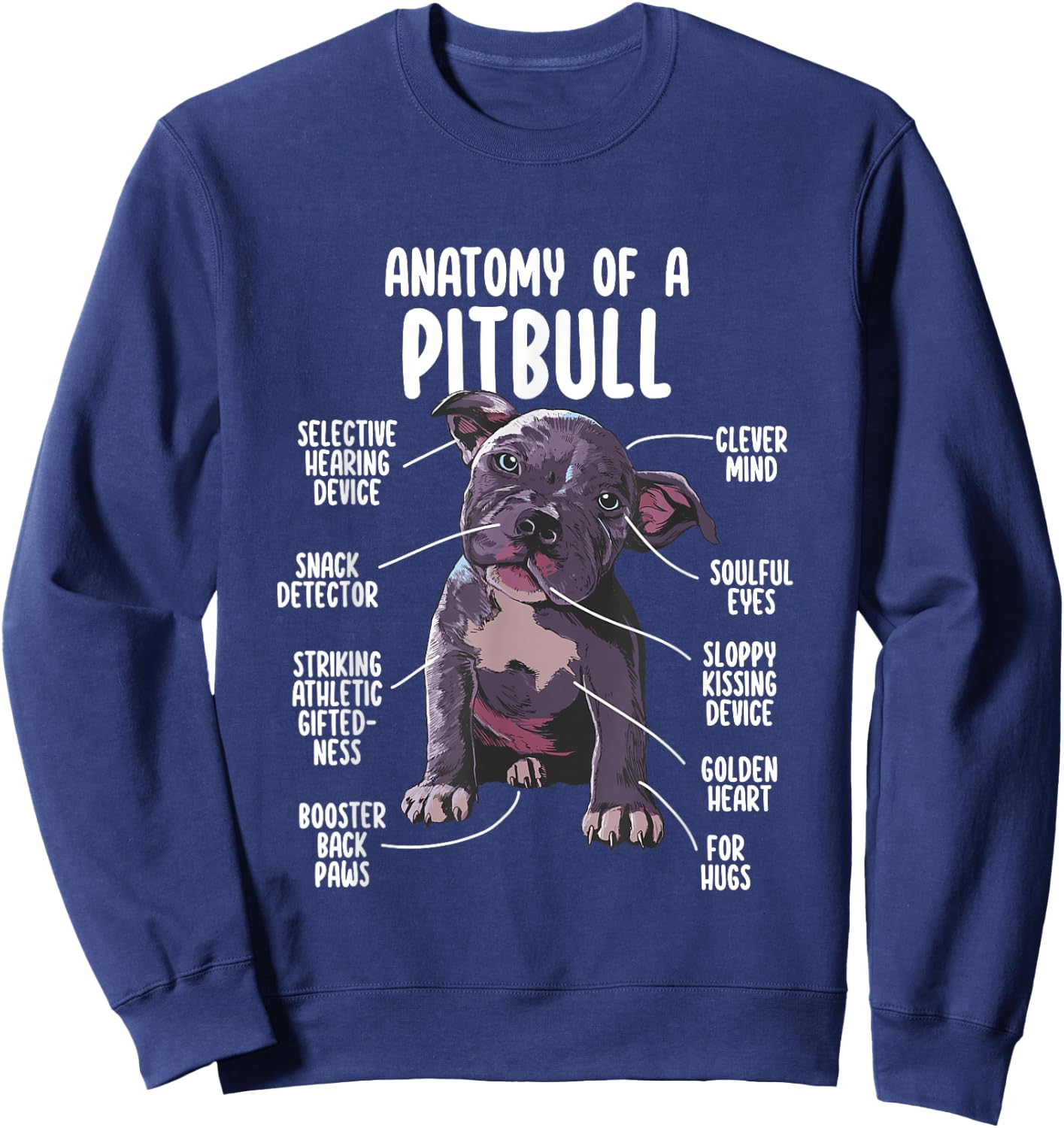 Anatomy Of A Pitbull Shirt Pittie Dog Funny Pitbull Lover Women Girls Kids Sweatshirt - Sweatshirt | Navy