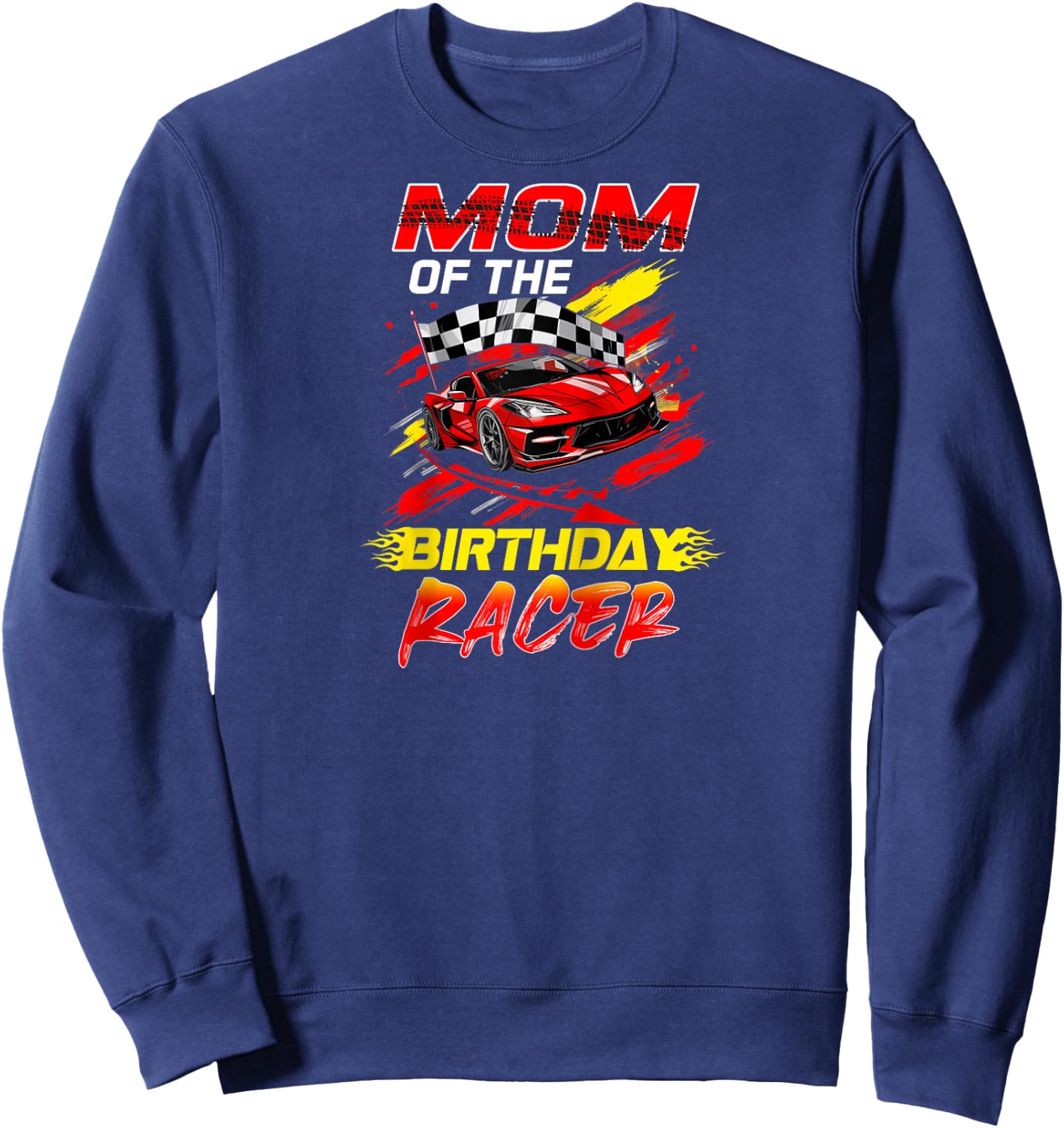 Mom Of The Birthday Racer Race Car Party Family Matching Raglan Baseball Sweatshirt - Sweatshirt | Navy