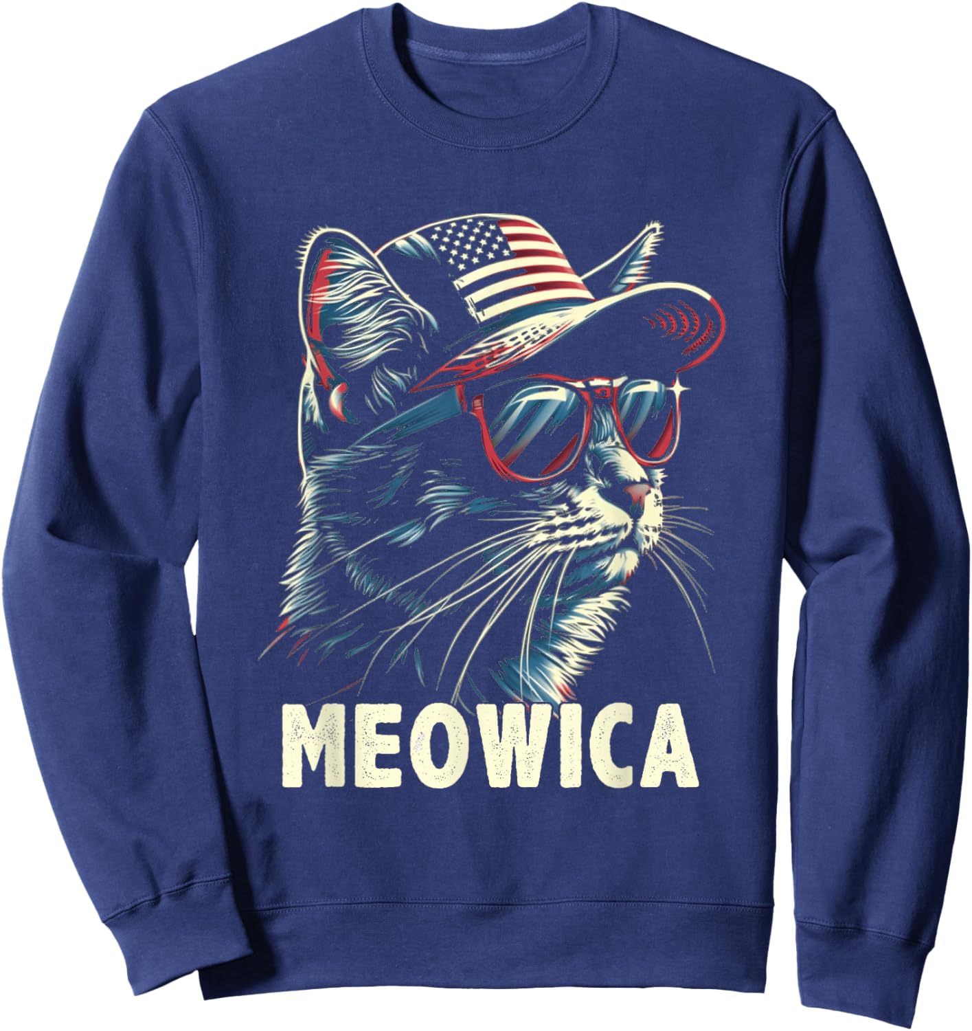 4th of July Cat Meowica Cat Lover USA America Sweatshirt - Sweatshirt | Navy