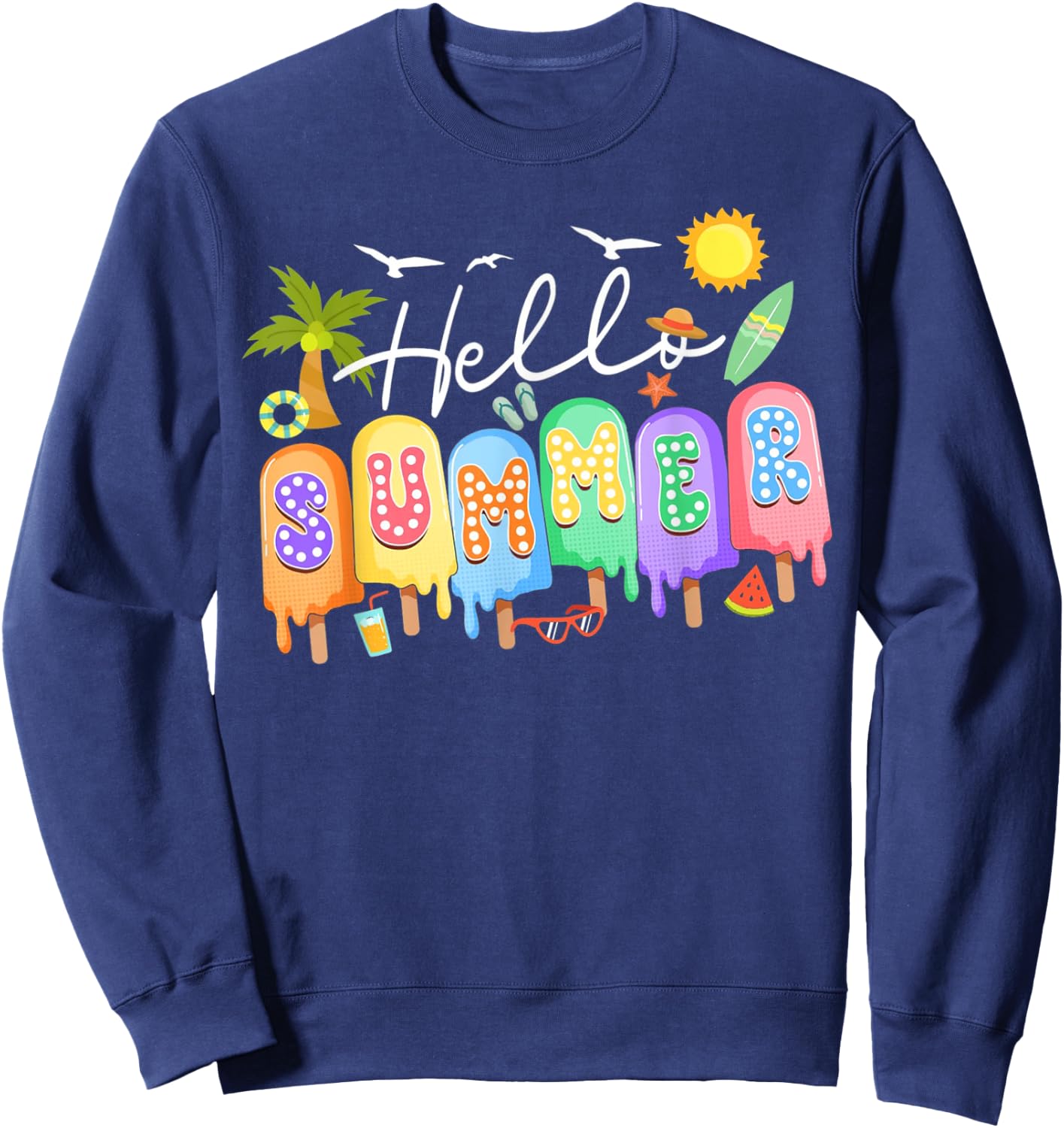 Hello Summer Vacation Ice Cream Popsicle Ice Lolly Summer Men Women Kids Sweatshirt - Sweatshirt | Navy