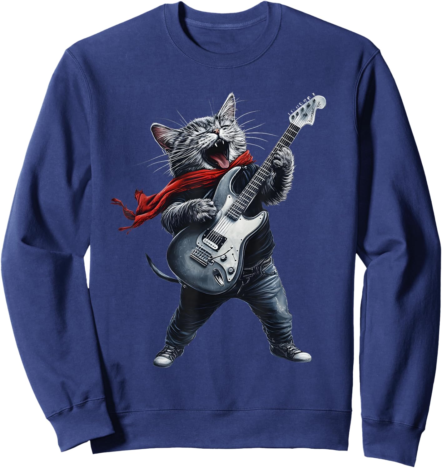 Rock Cat Owner With Electric Guitar Cats Music Lover Sweatshirt - Sweatshirt | Navy