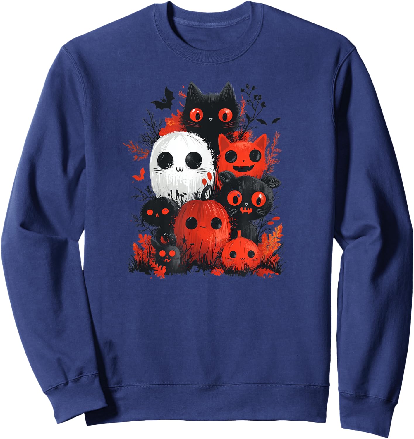 Halloween Black Cats and Red Ghost Fun for Kids and Adults Sweatshirt - Sweatshirt | Navy