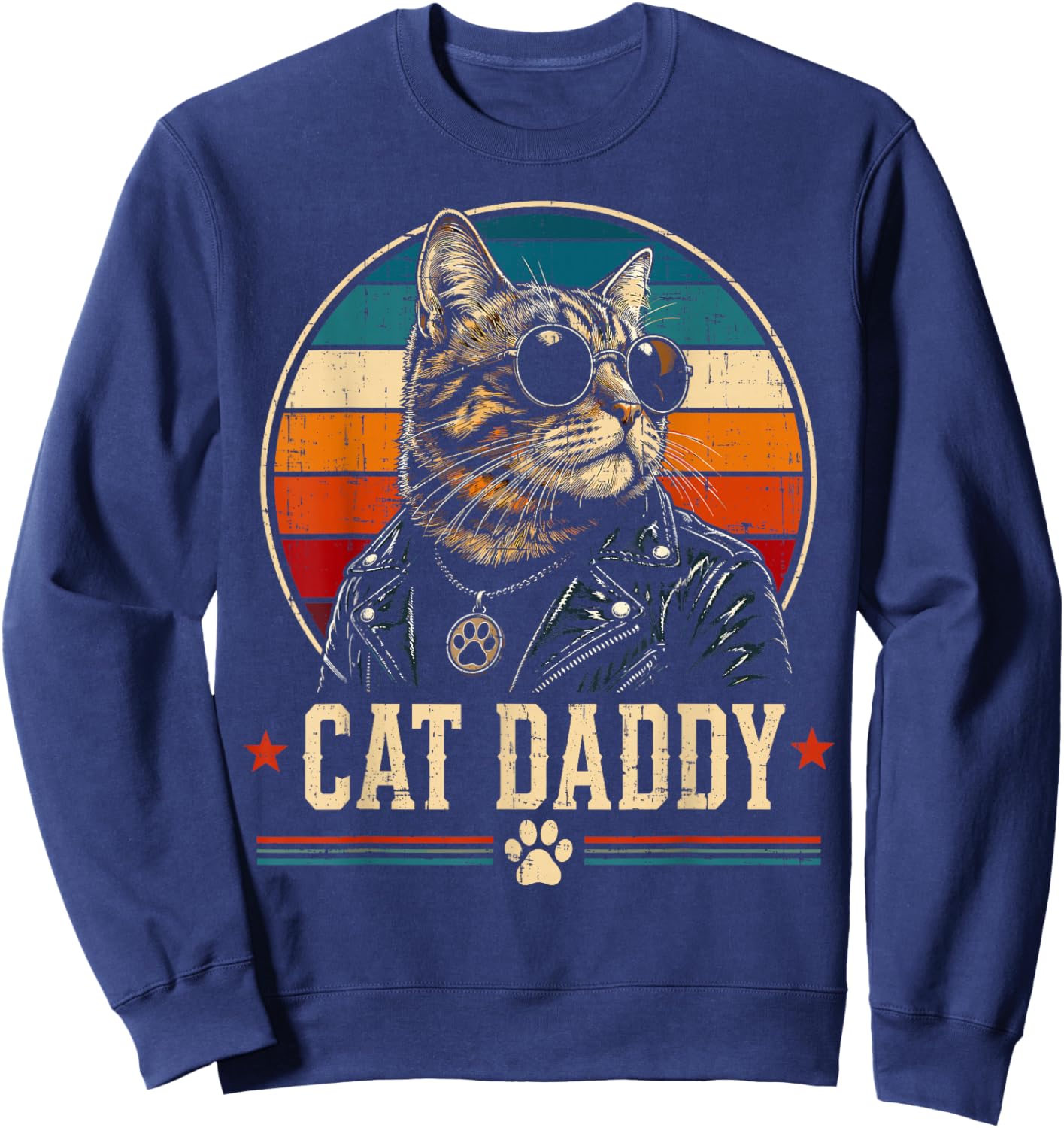 Vintage Cat Daddy Sunglasses Cool Cat Dad Gift Fathers Day Sweatshirt - Sweatshirt | Navy