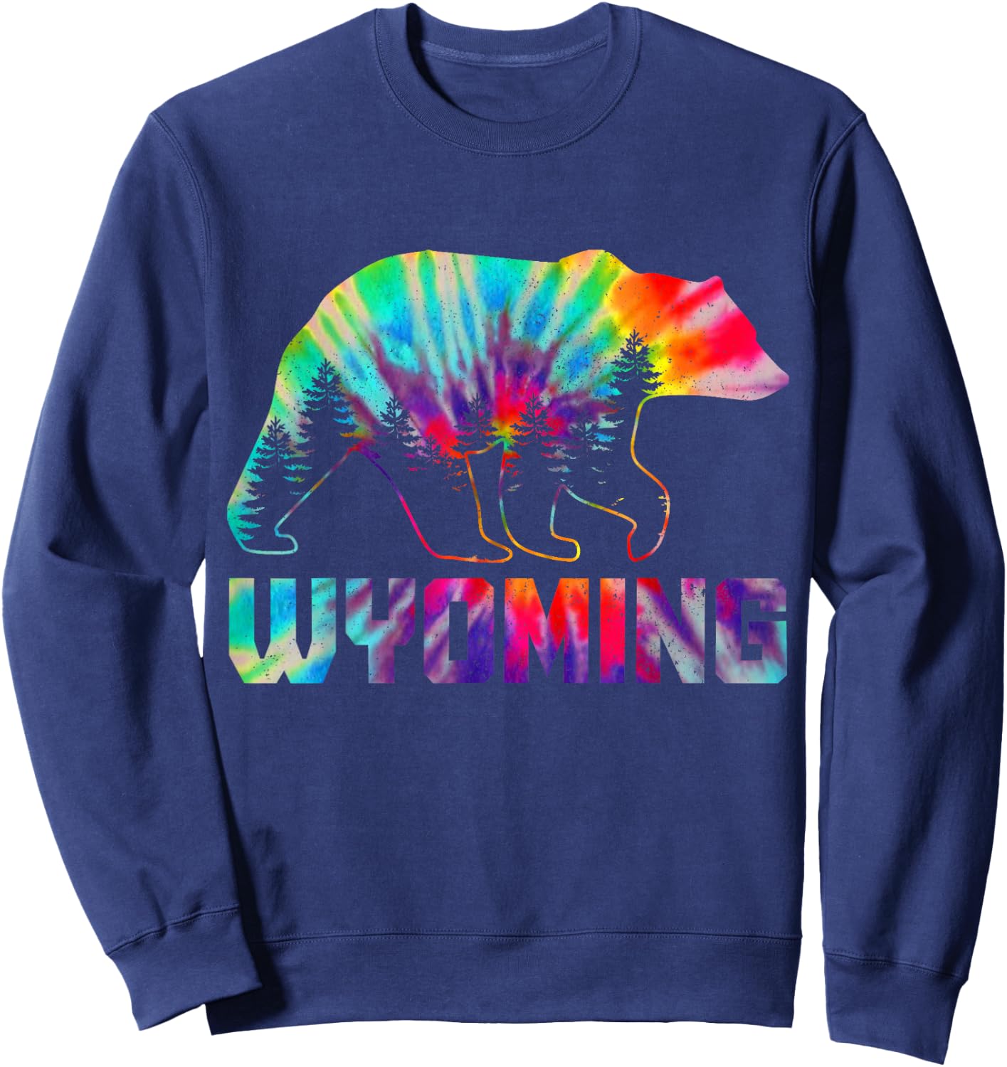 Wyoming Tie Dye Bear Pride Outdoor Hiking Camping Vintage Sweatshirt - Sweatshirt | Navy