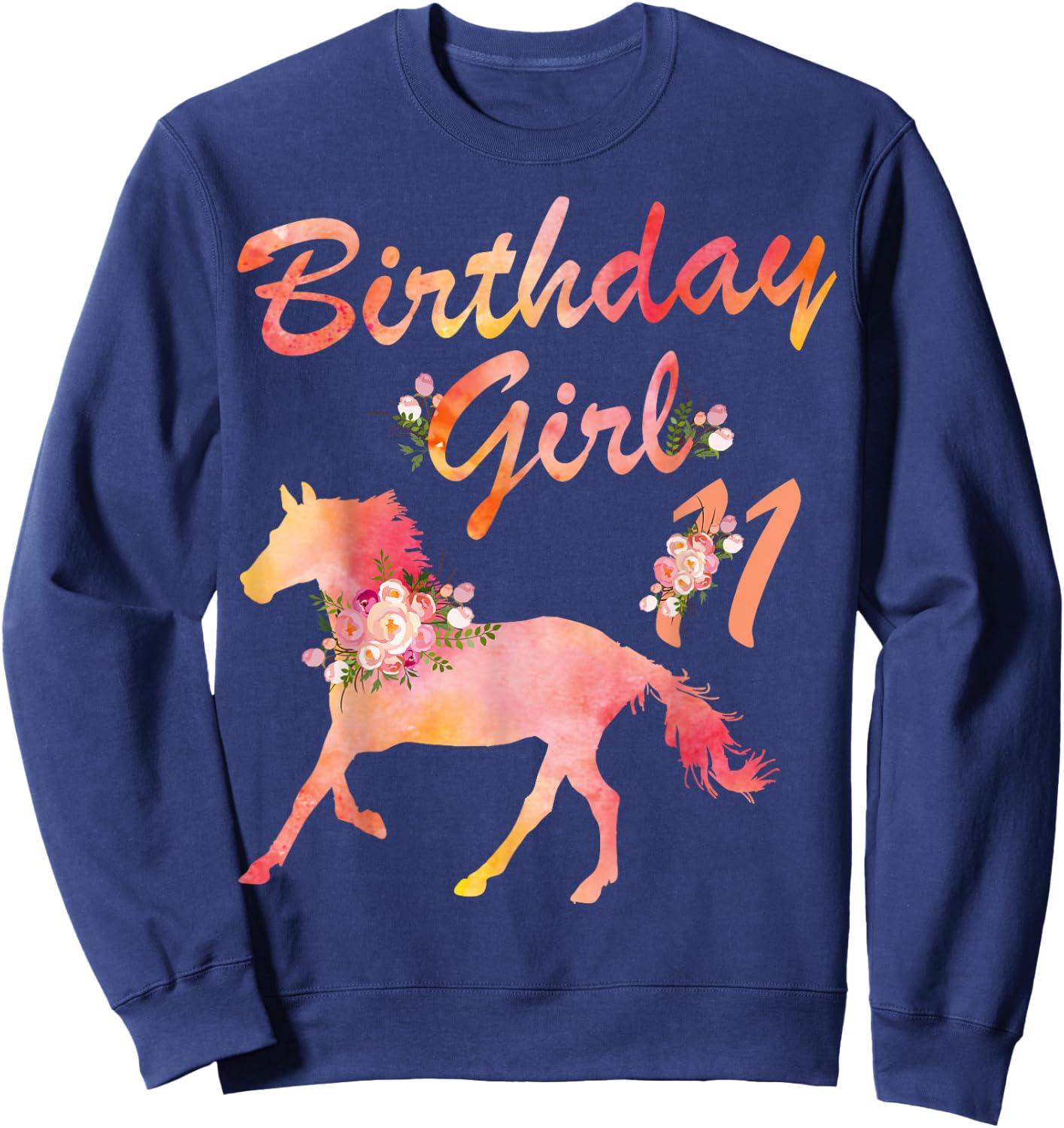 Horse Lover 11th Birthday For Girls Love Horses 11 Years Old Sweatshirt - Sweatshirt | Navy