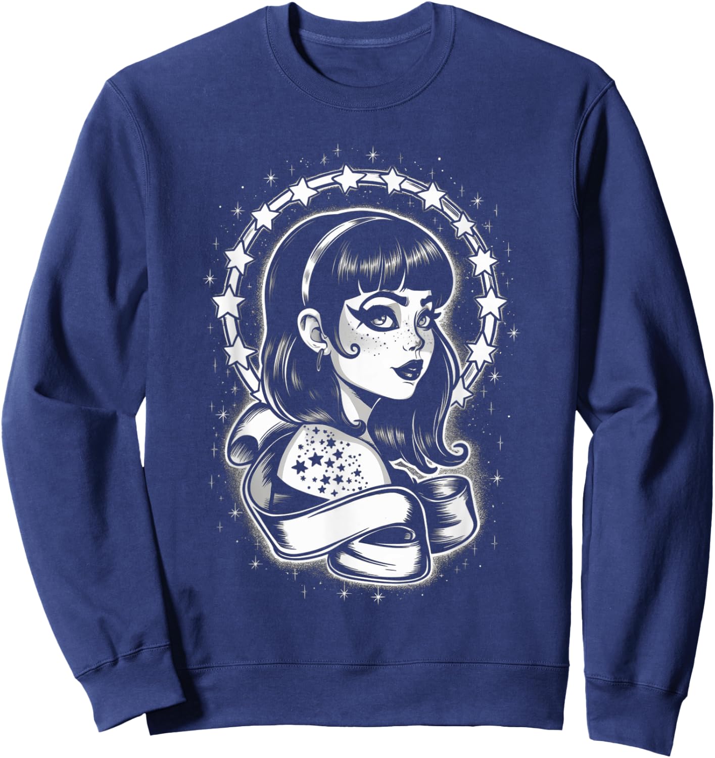 Vintage Tattoo Goth Girl Starry Retro Sweatshirt - Sweatshirt | Navy