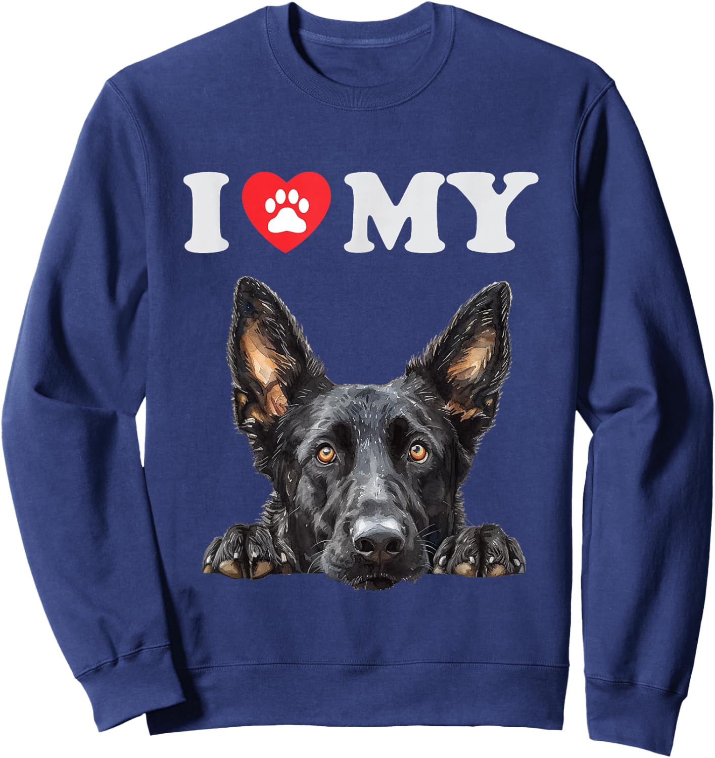 Dutch Shepherd I Heart My Dog Funny Dog Lover Sweatshirt - Sweatshirt | Navy