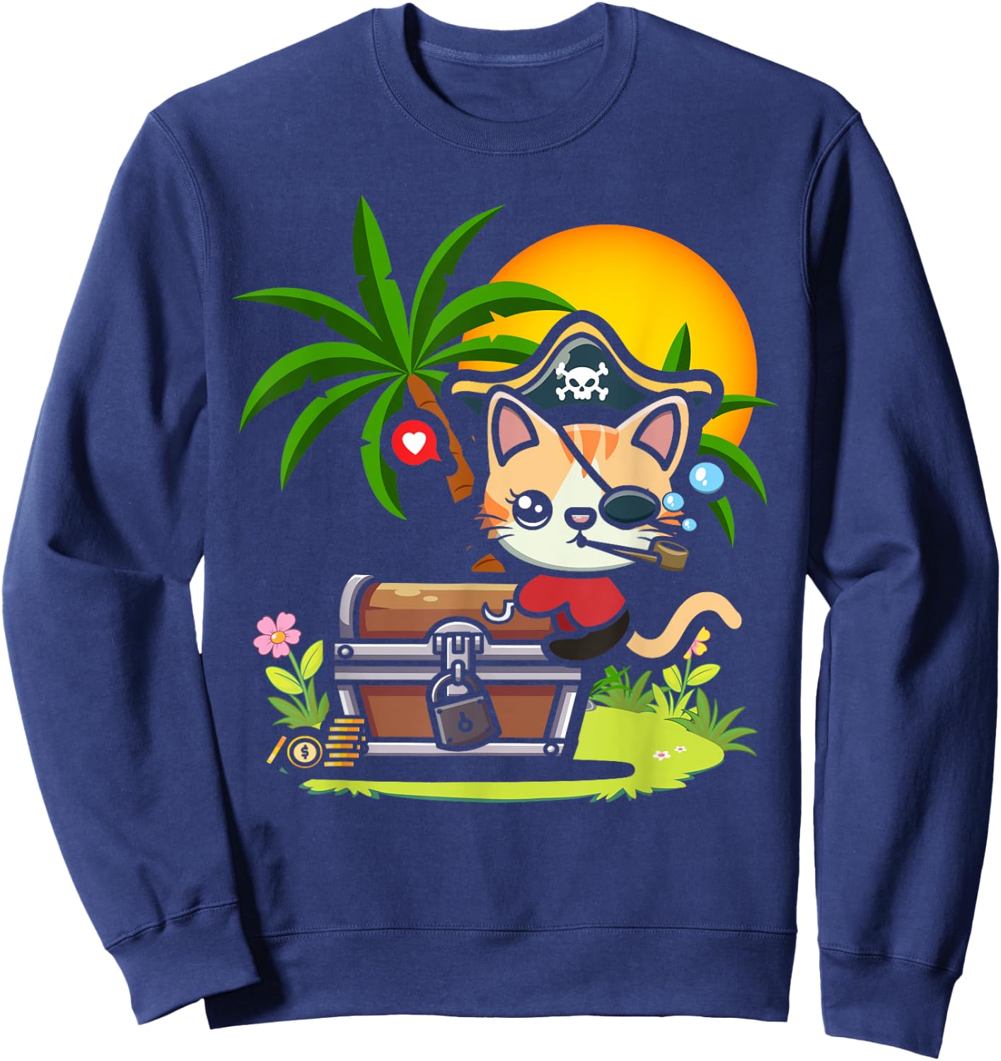 Kwazii Cute Funny Pirate Cat Kids Sweatshirt - Sweatshirt | Navy
