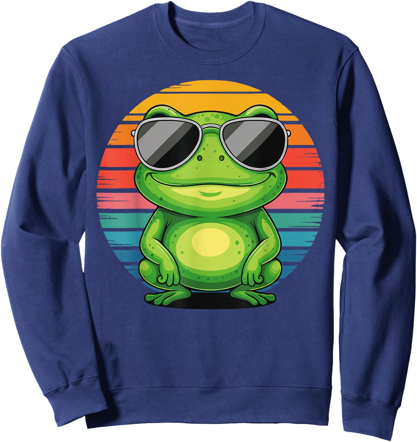 Retro Frog With Sunglasses Frog Vintage Style Sweatshirt - Sweatshirt | Navy