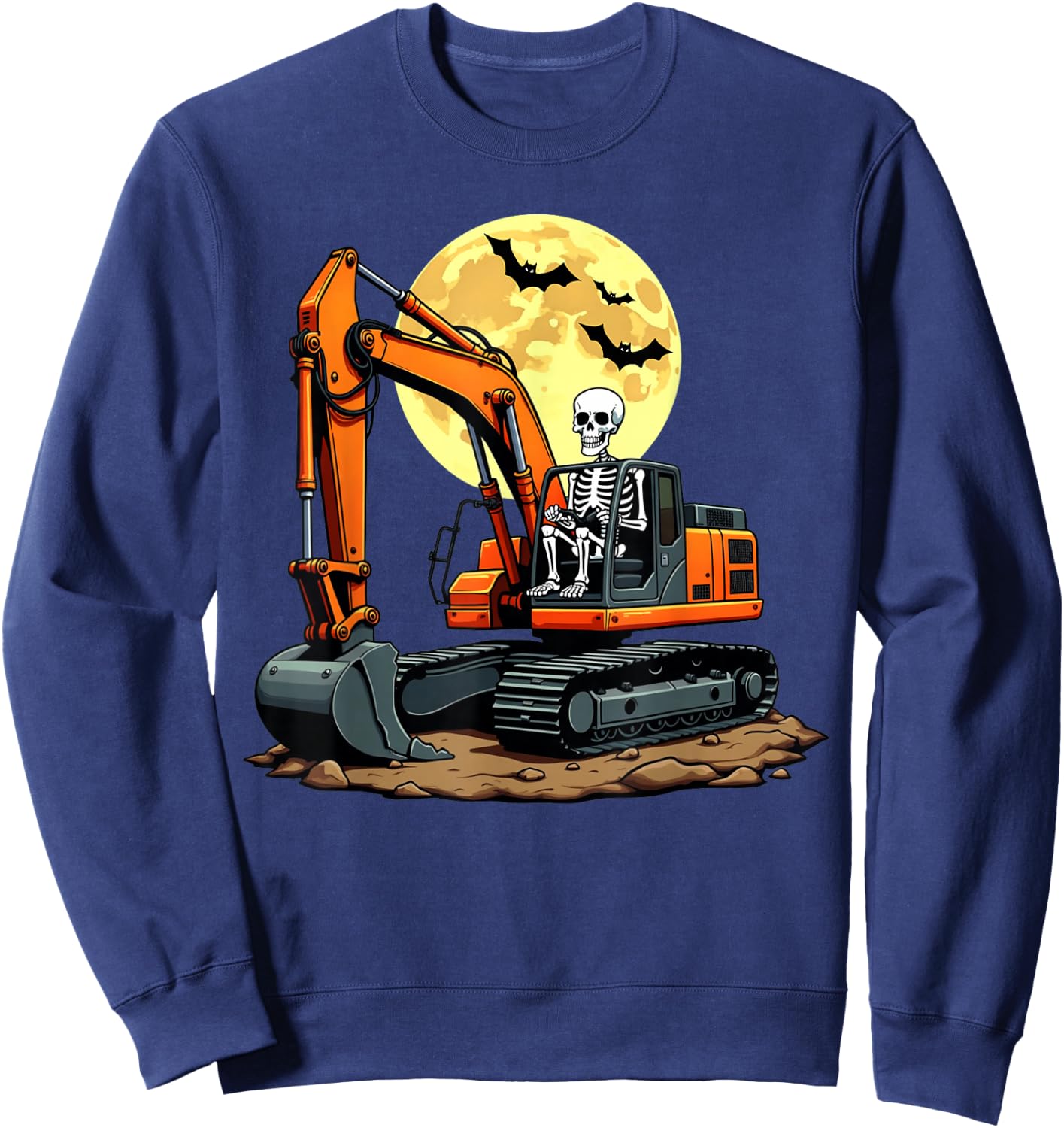 Funny Skeleton Driving Excavator Halloween Construction Kids Sweatshirt - Sweatshirt | Navy