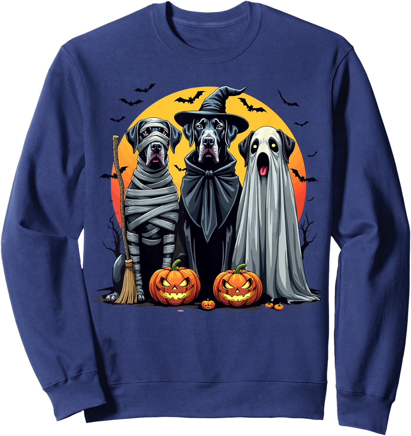 Great Dane Halloween Costume Mummy Witch Ghost Sweatshirt - Sweatshirt | Navy