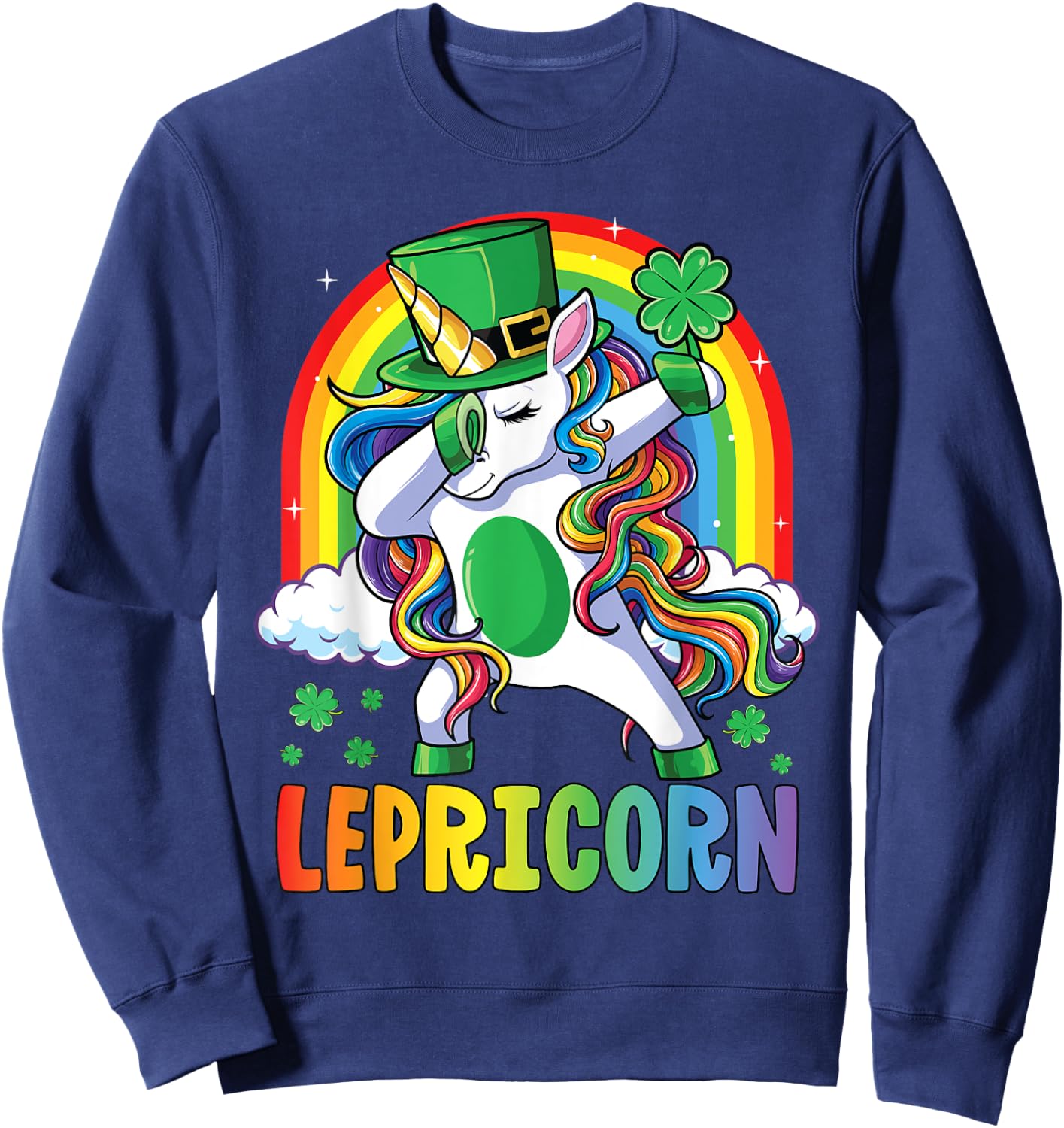 St Patricks Day Girls Dabbing Unicorn Leprechaun Lepricorn Sweatshirt - Sweatshirt | Navy
