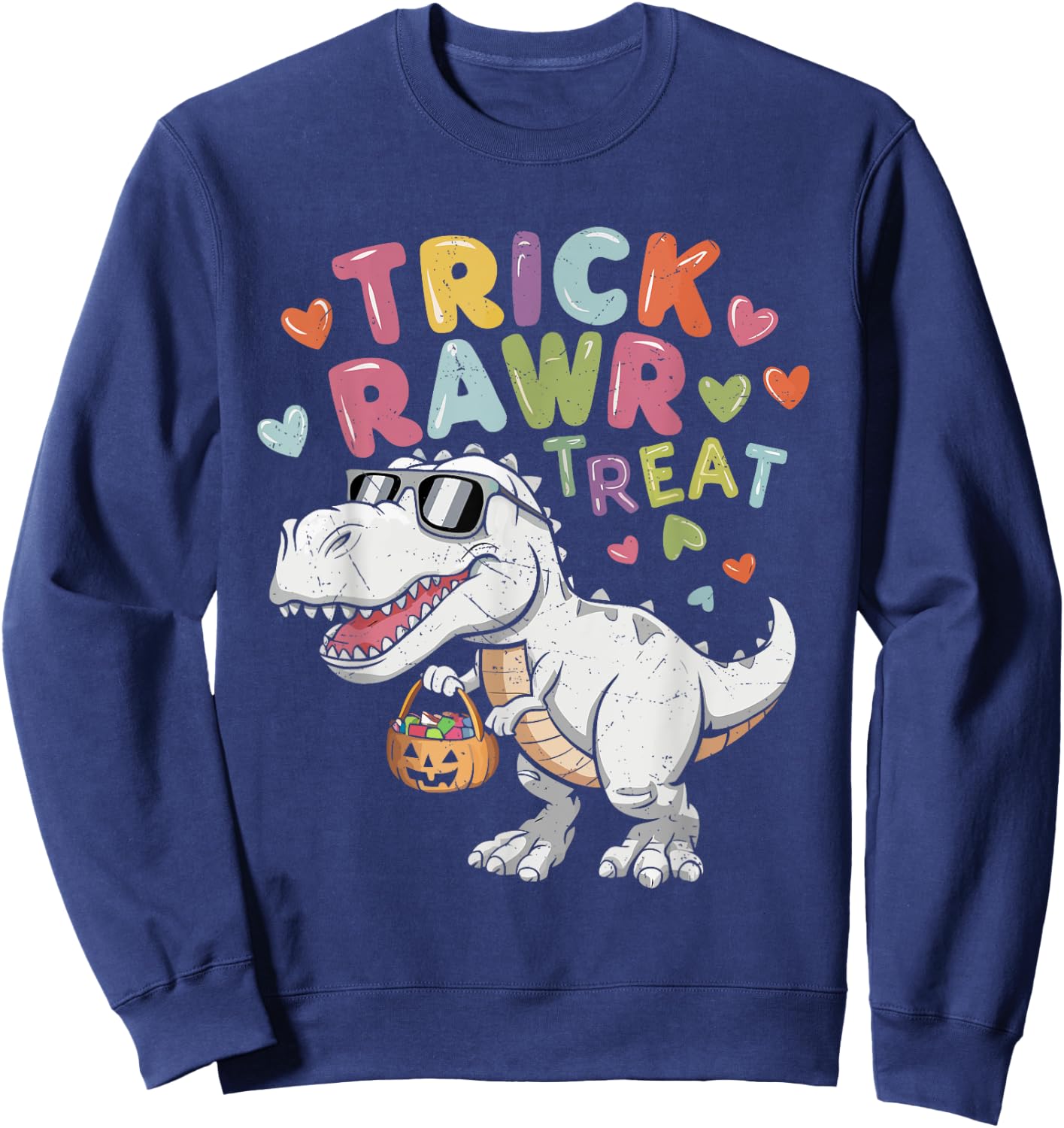 Trick Rawr Treat Ghost Dino Trex Toddler Boys Halloween Kids Sweatshirt - Sweatshirt | Navy