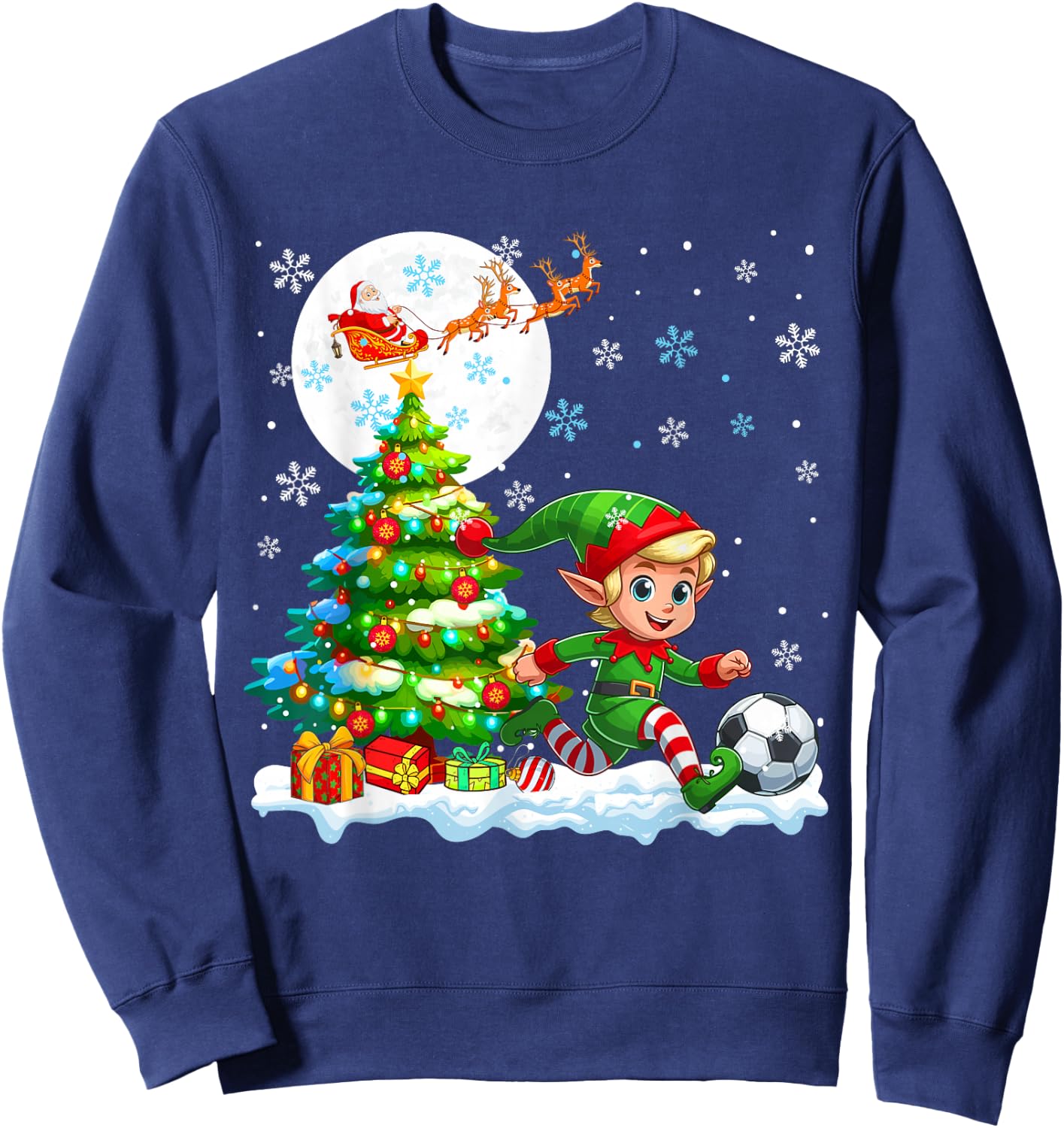 Elf Playing Soccer Christmas Tree Colorful Costume Player Sweatshirt - Sweatshirt | Navy