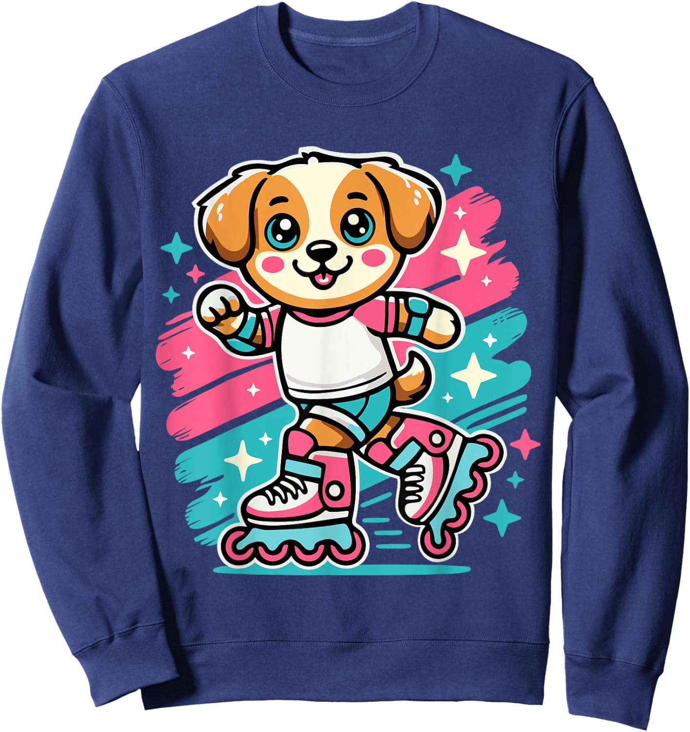 Rollerblading Dog – Cute Puppy on Inline Skates Women Girls Kids Sweatshirt - Sweatshirt | Navy