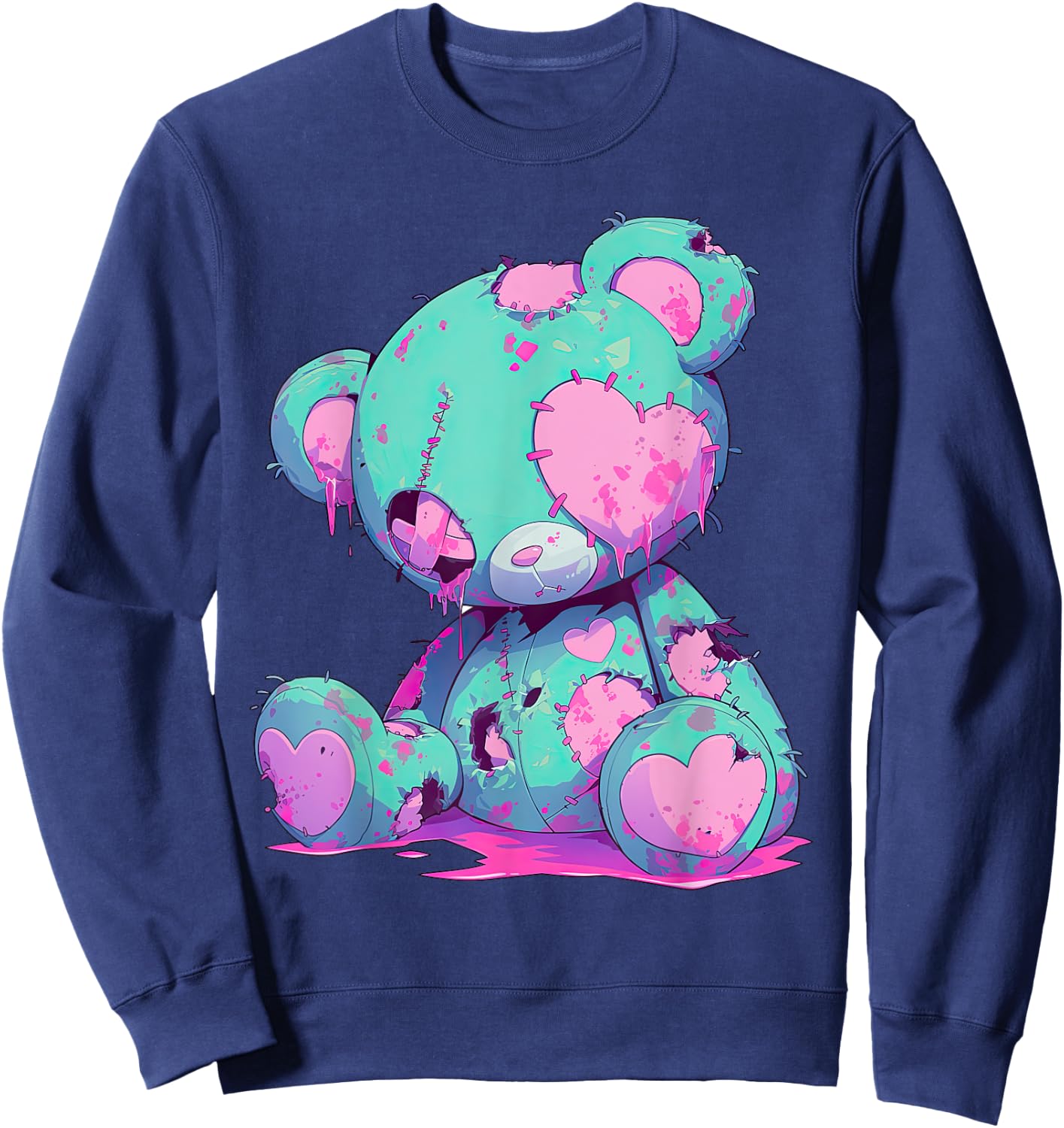 Kawaii Pastel Goth Creepy Cute Witchy Zombie Teddy Bear Sweatshirt - Sweatshirt | Navy