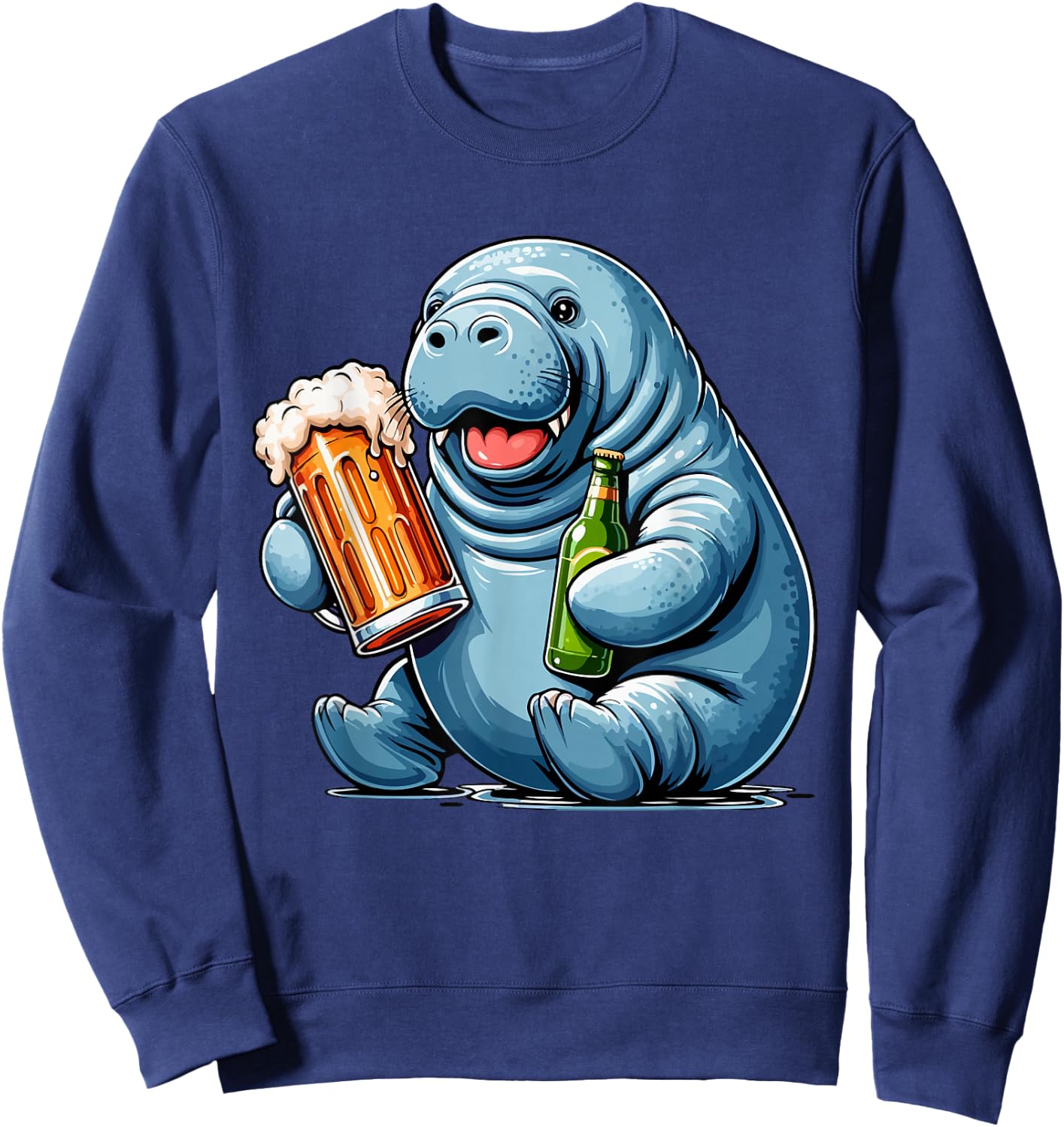 Manatee Drinking Beer Oktoberfest Holiday German Funny Party Sweatshirt - Sweatshirt | Navy