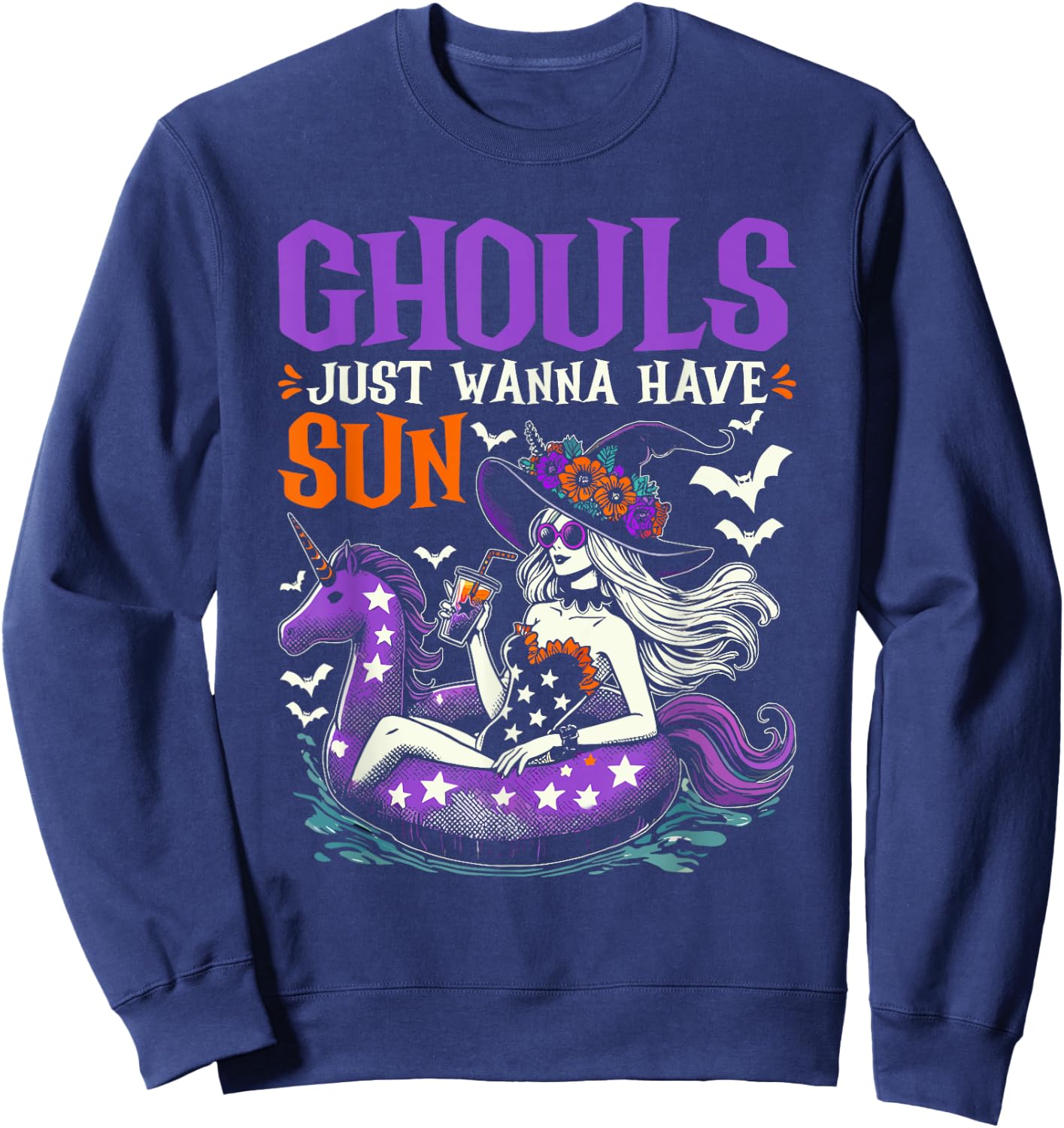 Summerween Summer Halloween Unicorn Float Witch Ghoul Sweatshirt - Sweatshirt | Navy
