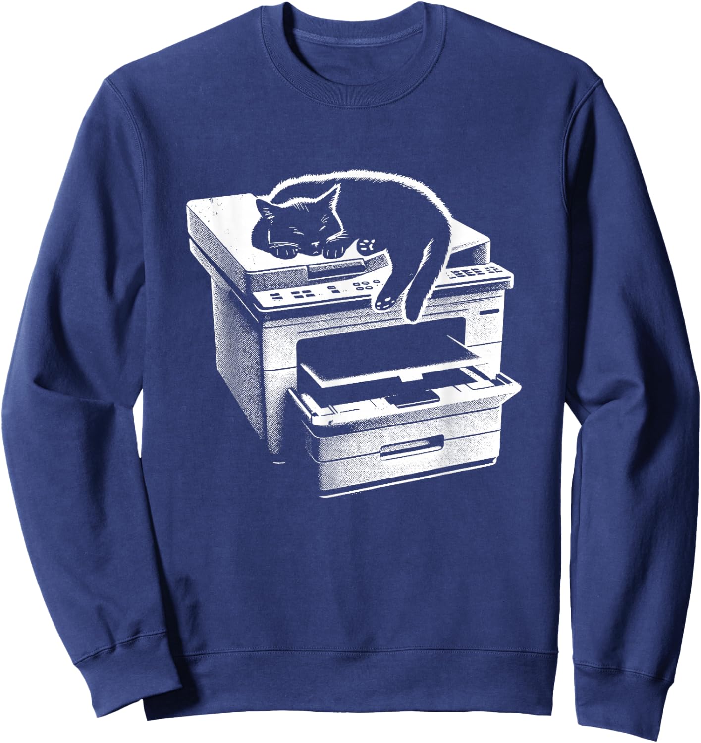 Office Cat Sleeping On Printer - Cute Cat Kitten Lover Sweatshirt - Sweatshirt | Navy