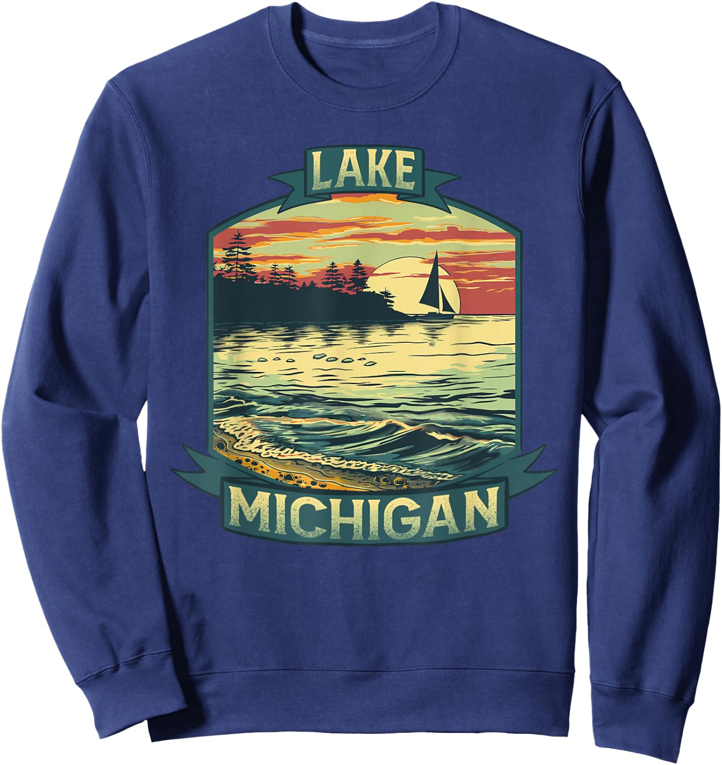 Lake Michigan USA Unsalted Shark Free Vintage Outdoors Retro Sweatshirt - Sweatshirt | Navy