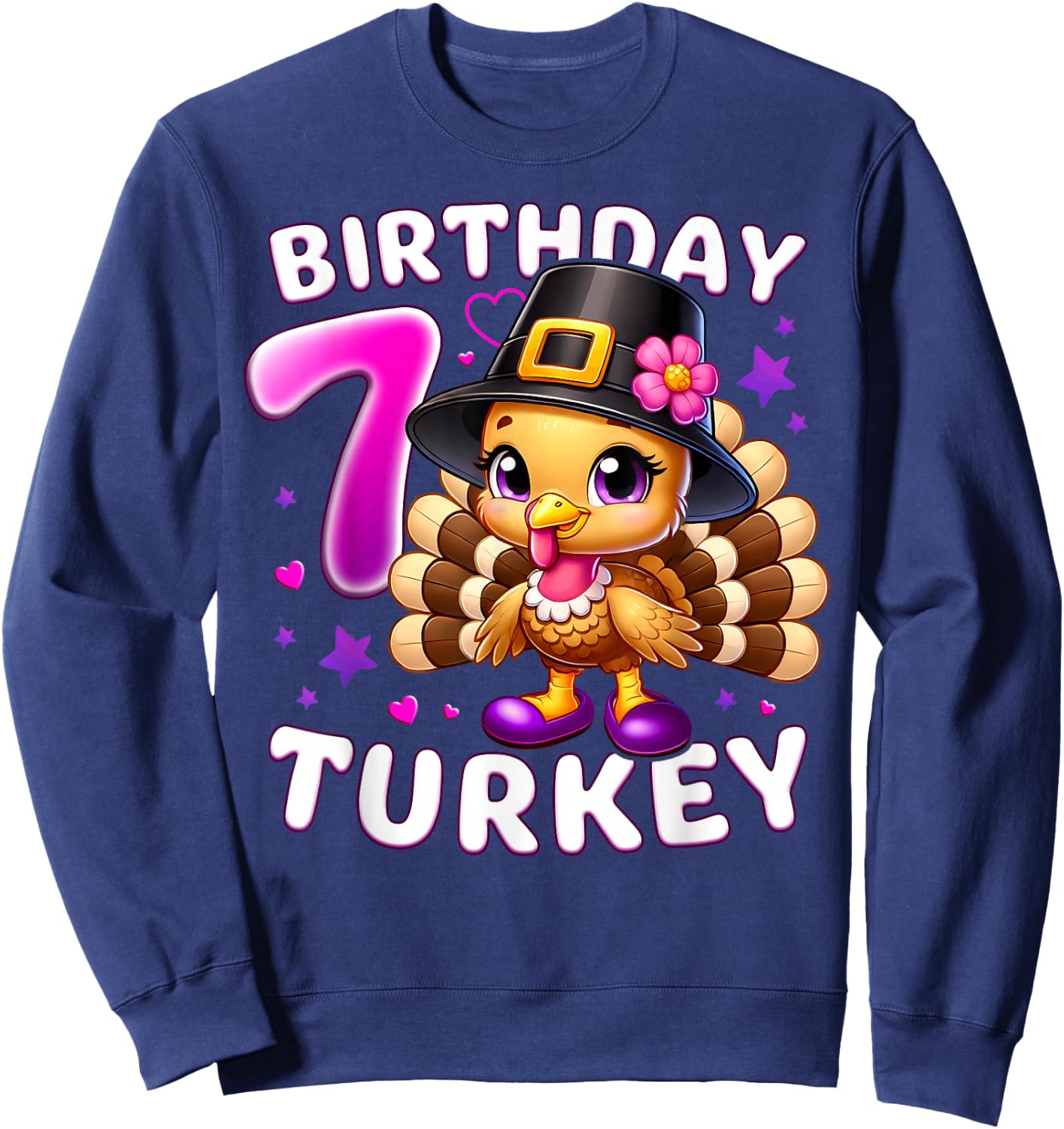 Girls 7th Birthday Thanksgiving Turkey Sweatshirt - Sweatshirt | Navy