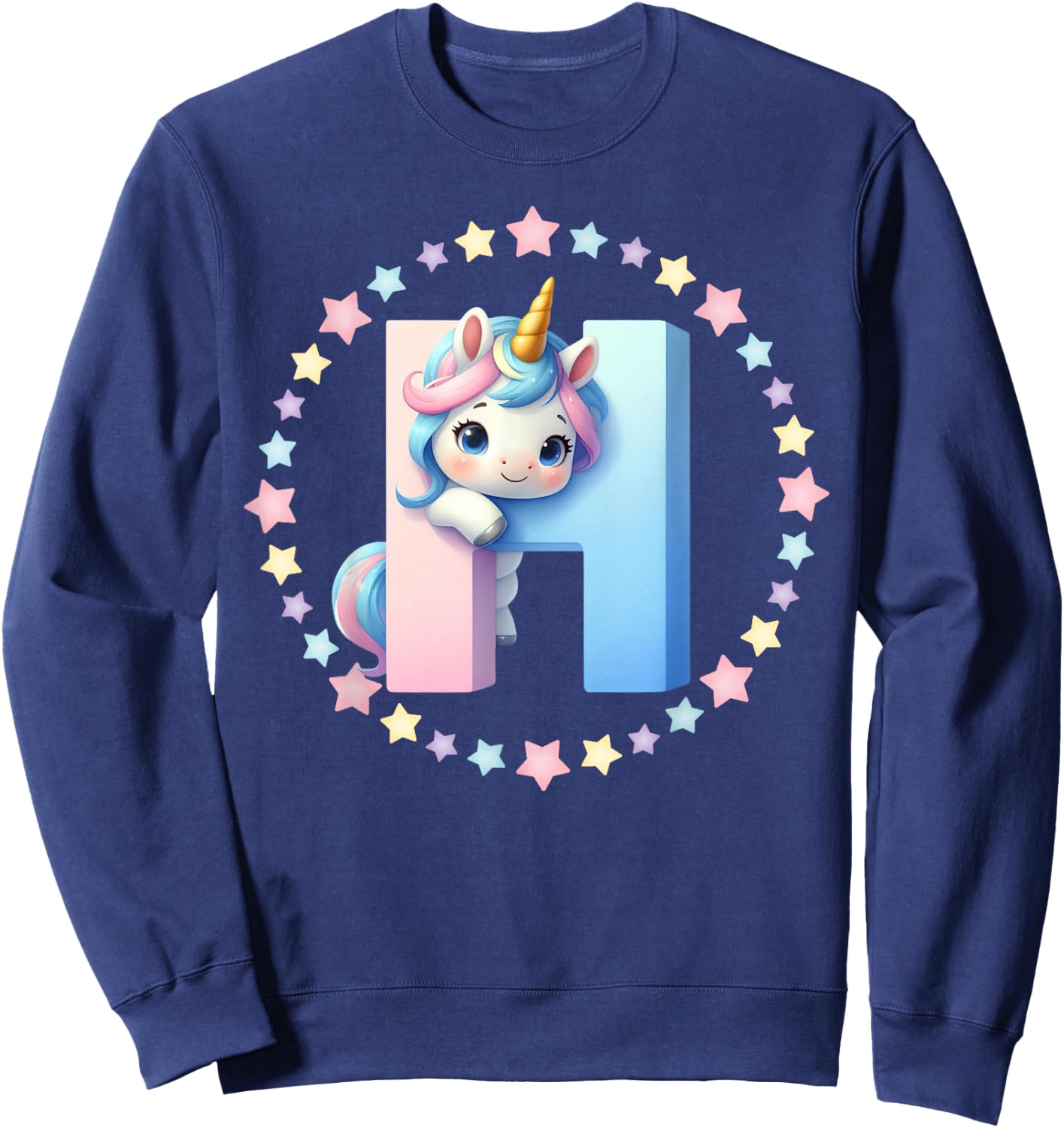 Unicorn Letter H Initial Rainbow Monogram Women Girls Kids Sweatshirt - Sweatshirt | Navy