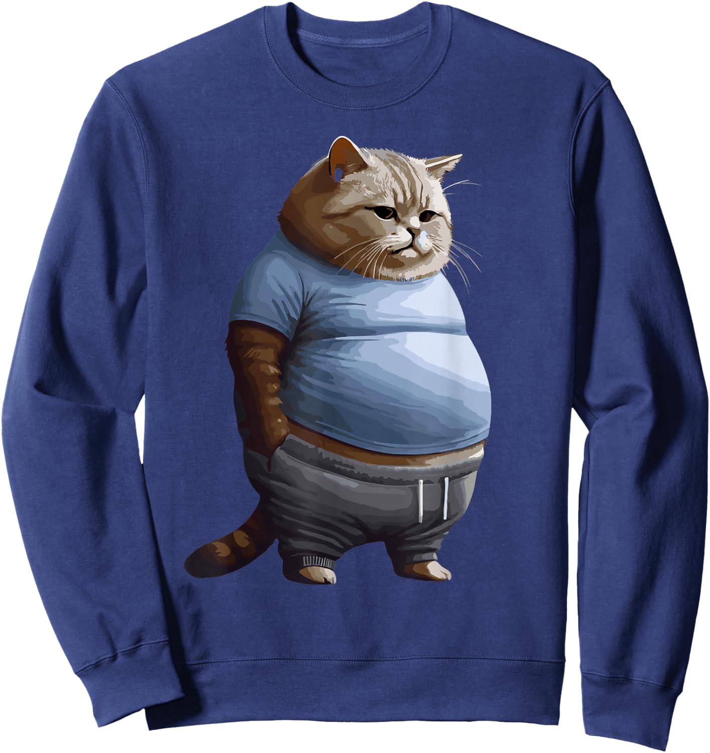 Funny Fat Sad Cat Art Design Fat Kitten Cat Lover Fat Cat Sweatshirt - Sweatshirt | Navy