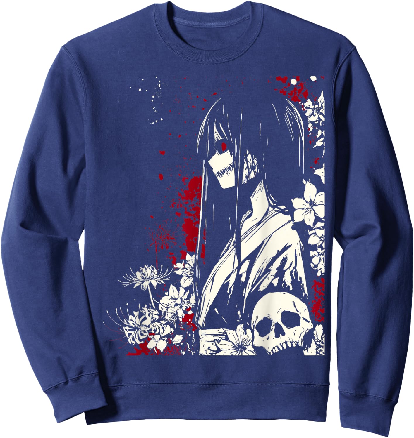 Gothic Yandere Japanese Girl Horror Anime Goth Sweatshirt - Sweatshirt | Navy